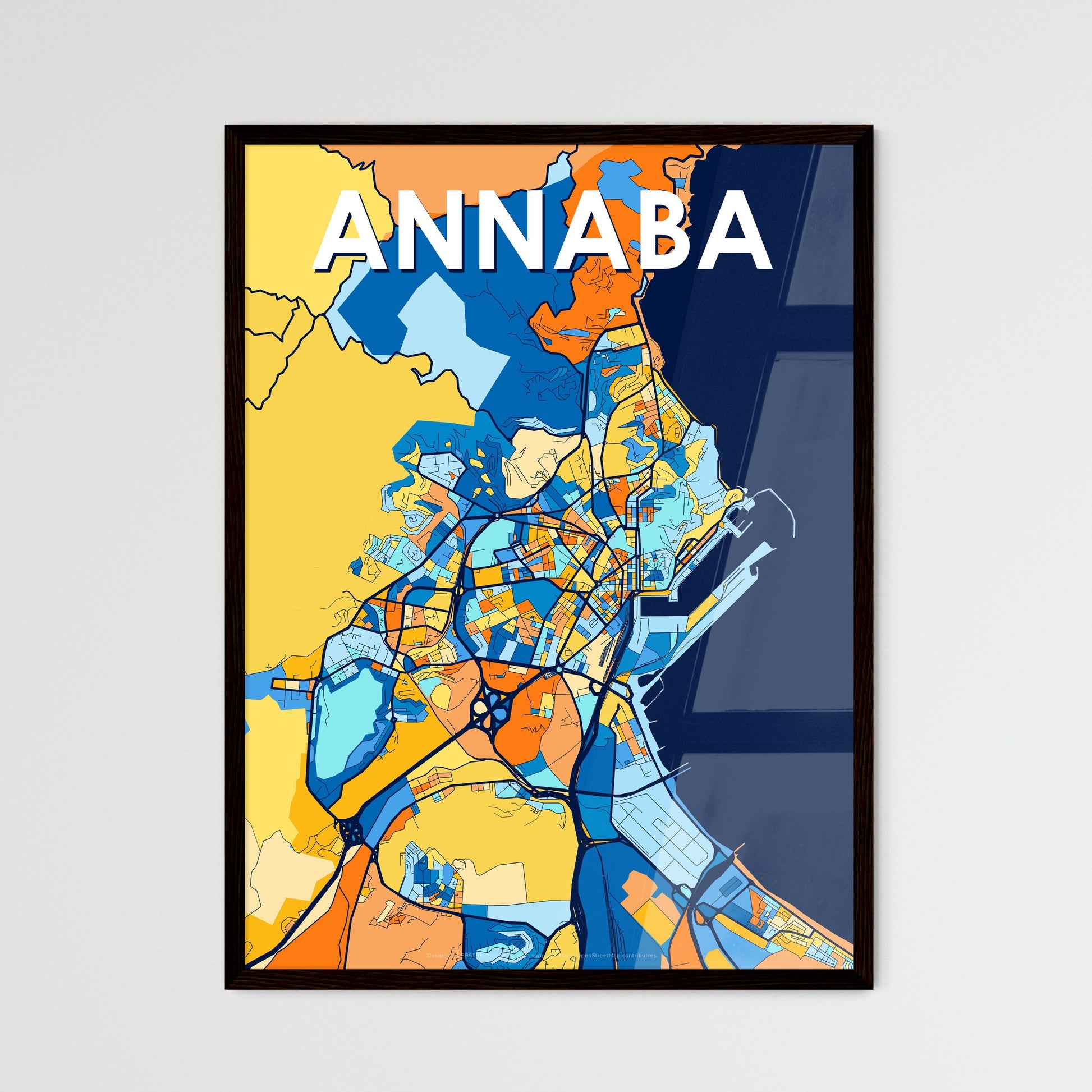 ANNABA ALGERIA Vibrant Colorful Art Map Poster Blue Orange