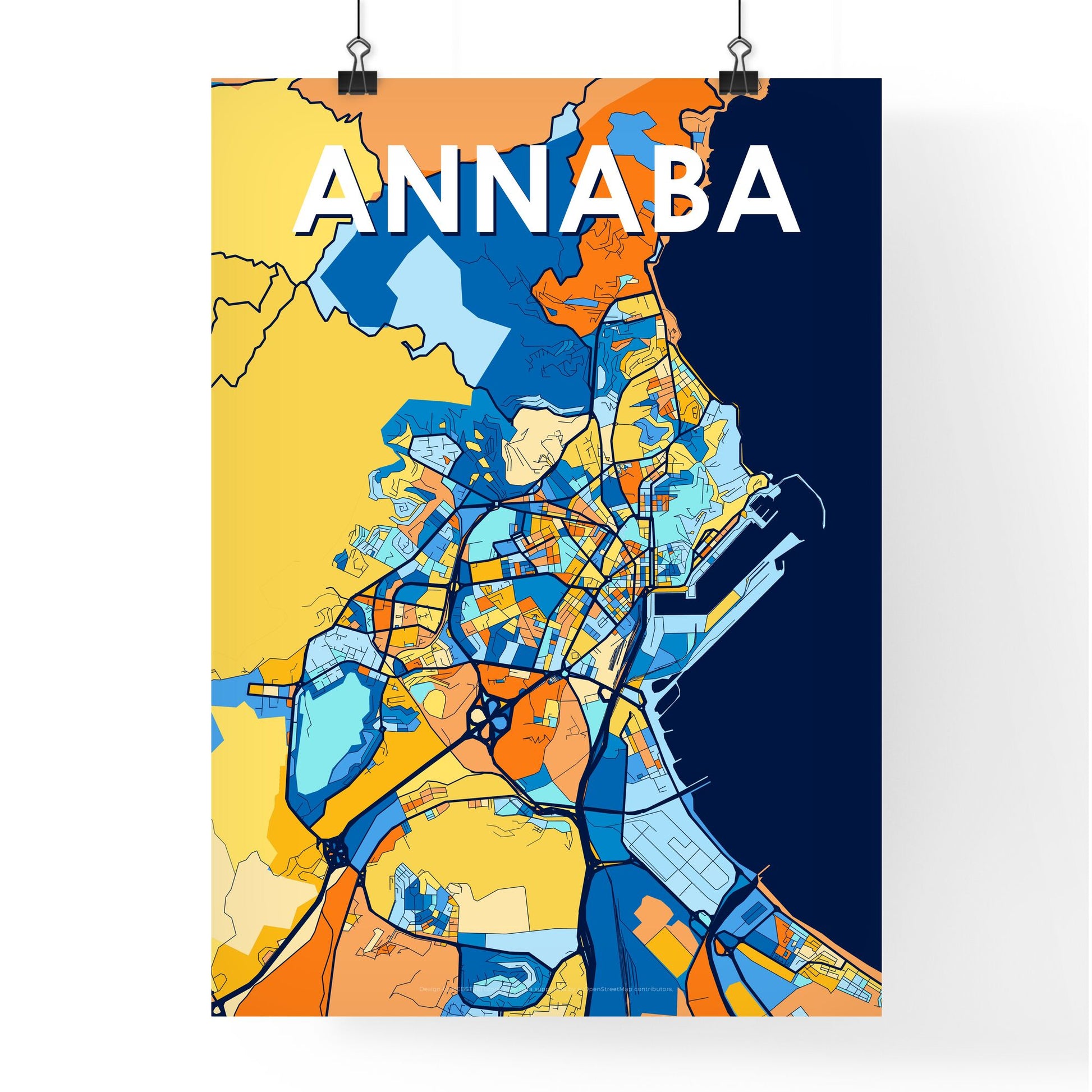 ANNABA ALGERIA Vibrant Colorful Art Map Poster Blue Orange