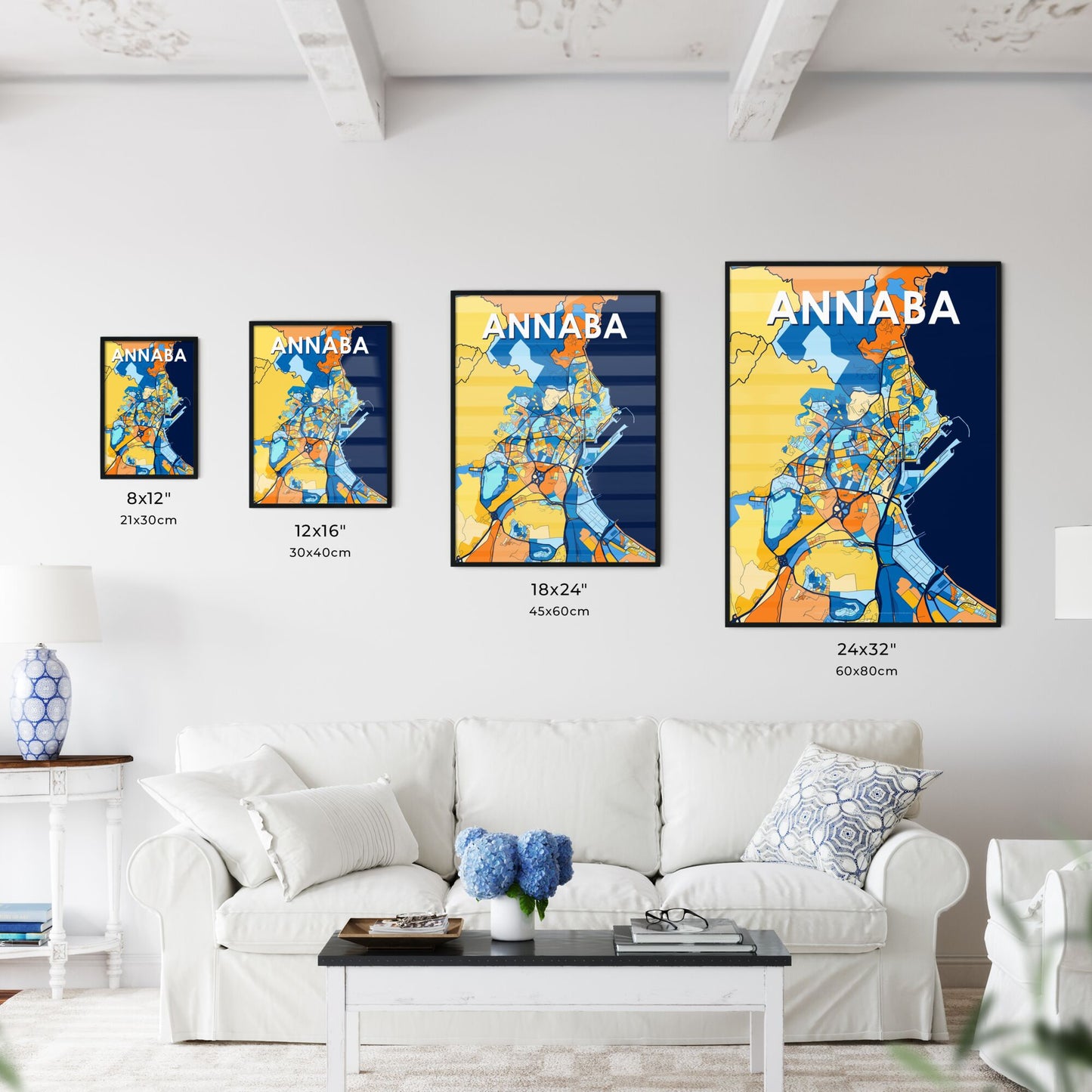 ANNABA ALGERIA Vibrant Colorful Art Map Poster Blue Orange