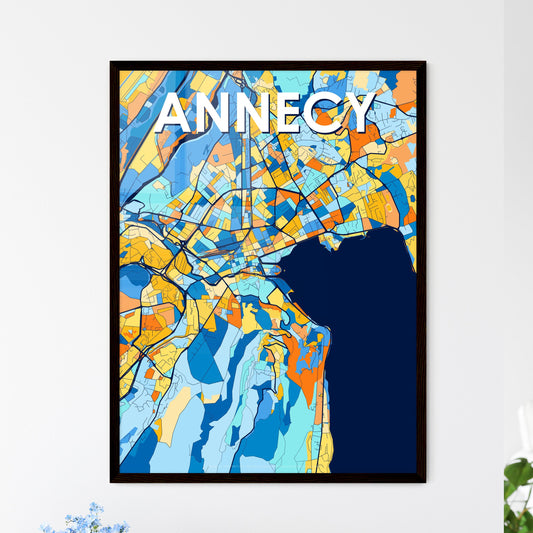 ANNECY FRANCE Vibrant Colorful Art Map Poster Blue Orange