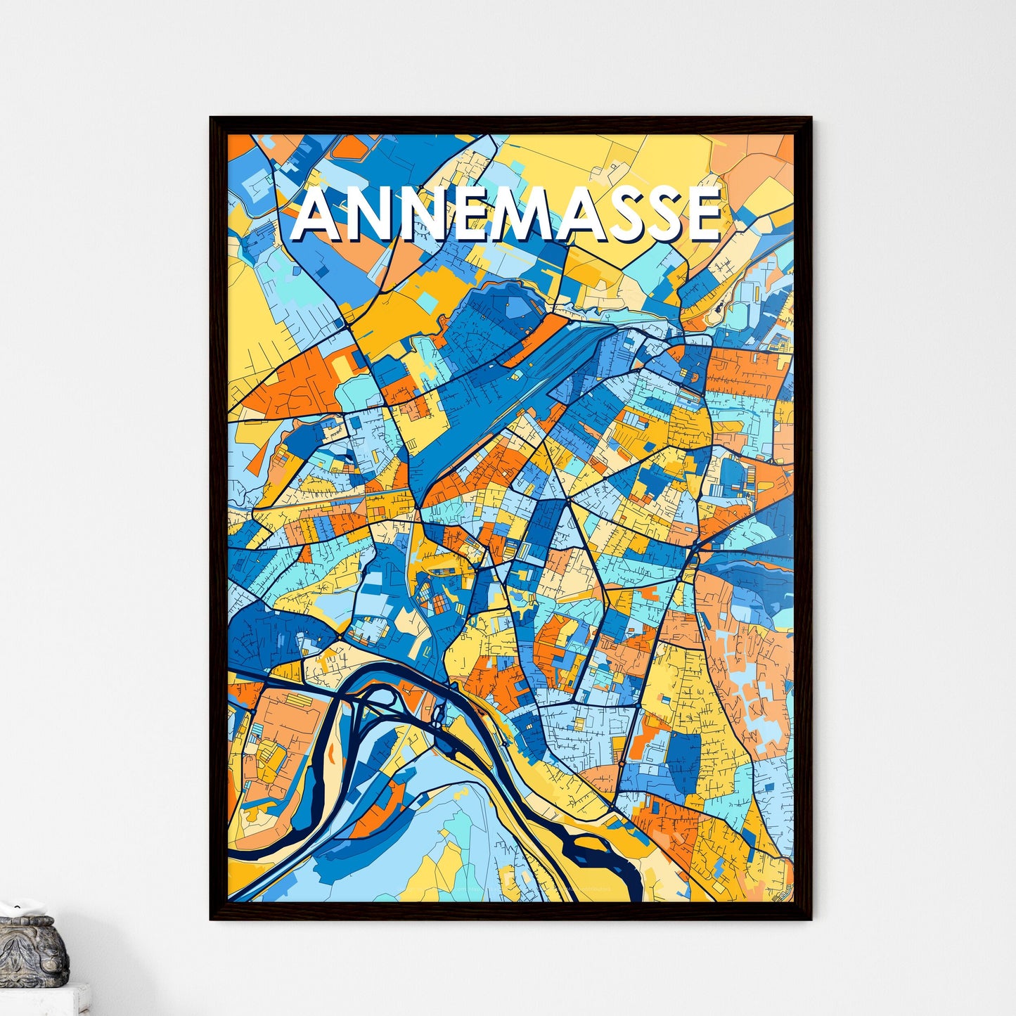 ANNEMASSE FRANCE Vibrant Colorful Art Map Poster Blue Orange