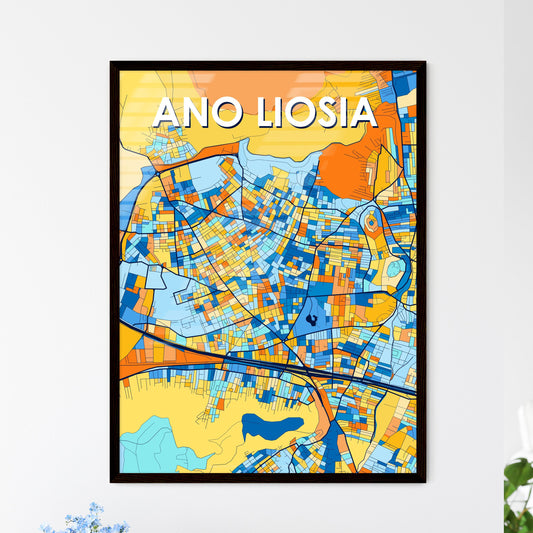 ANO LIOSIA GREECE Vibrant Colorful Art Map Poster Blue Orange