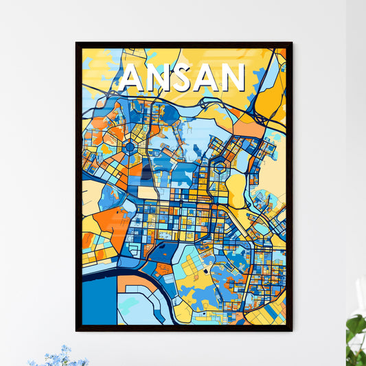 ANSAN SOUTH KOREA Vibrant Colorful Art Map Poster Blue Orange