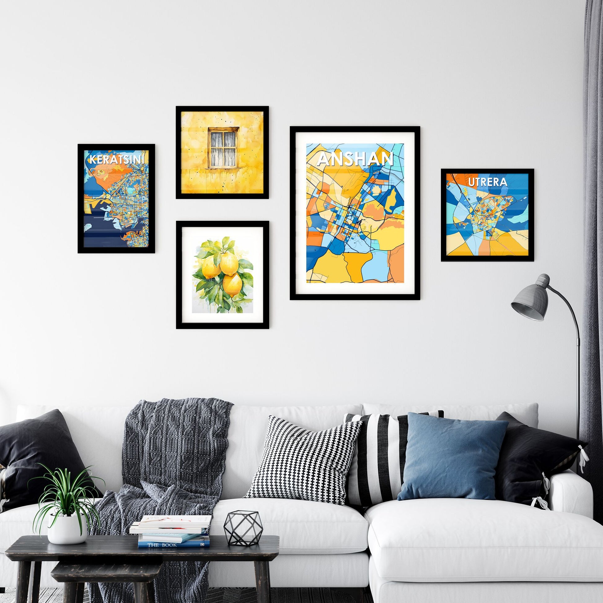 ANSHAN CHINA Vibrant Colorful Art Map Poster Blue Orange