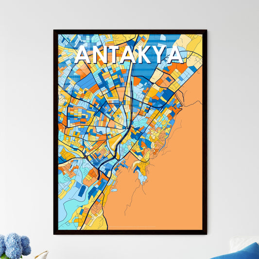 ANTAKYA TURKEY Vibrant Colorful Art Map Poster Blue Orange