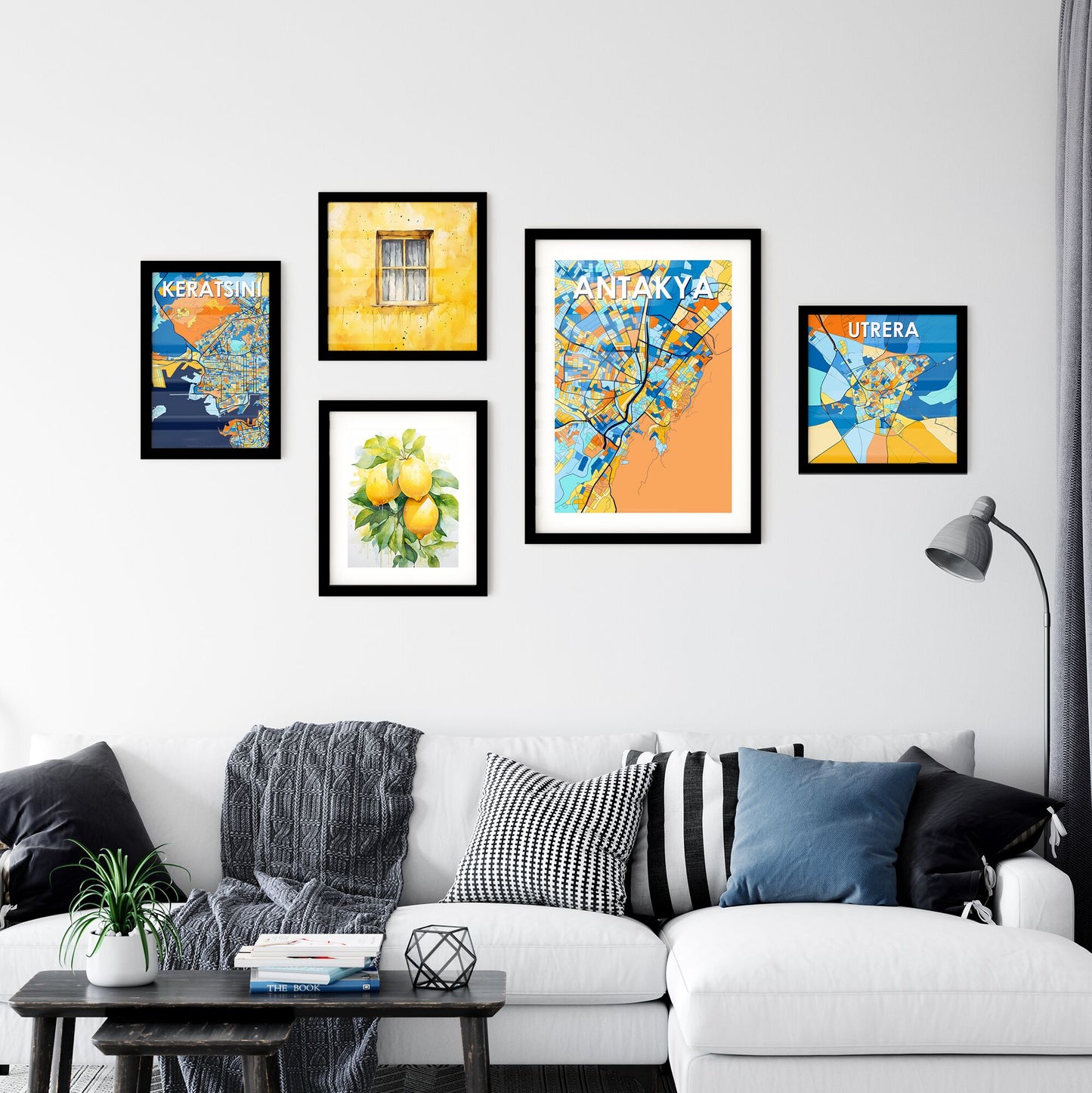 ANTAKYA TURKEY Vibrant Colorful Art Map Poster Blue Orange