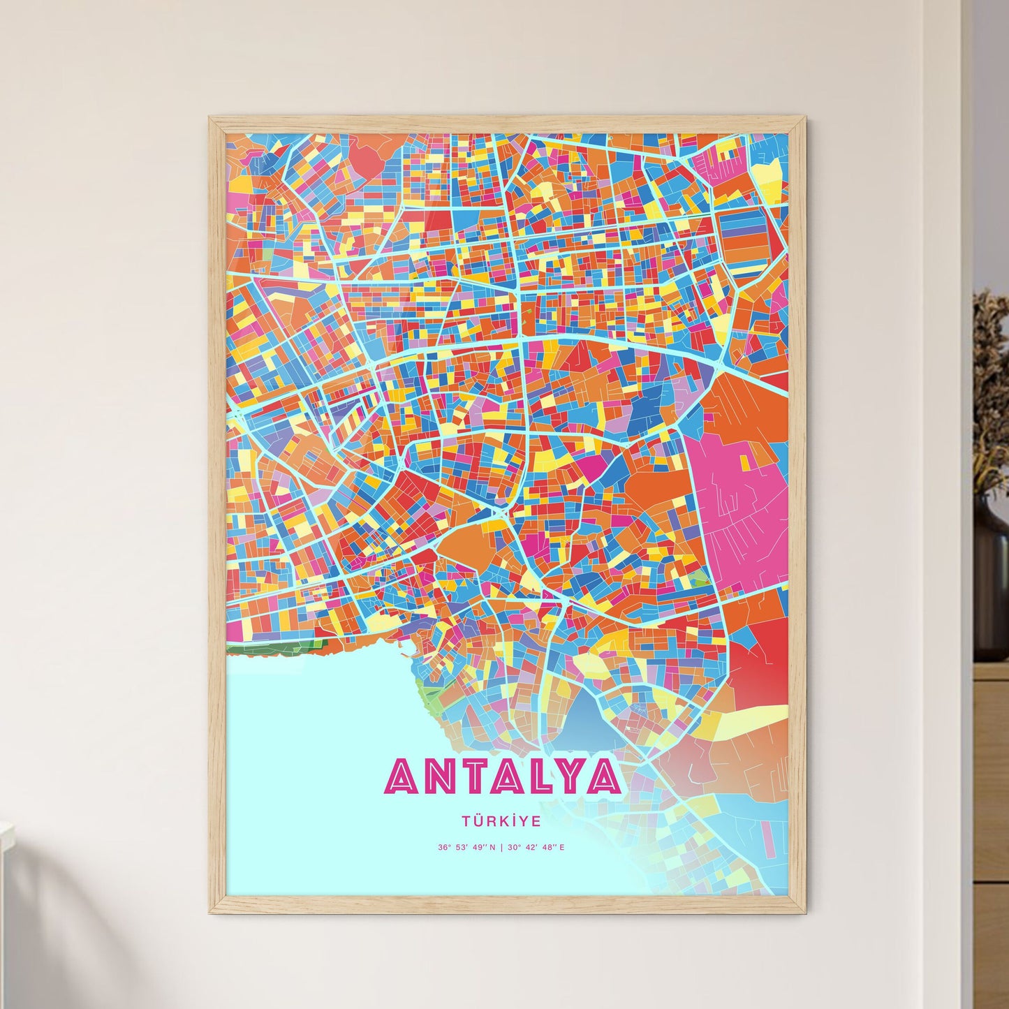 Colorful Antalya Turkey Fine Art Map Crazy Colors