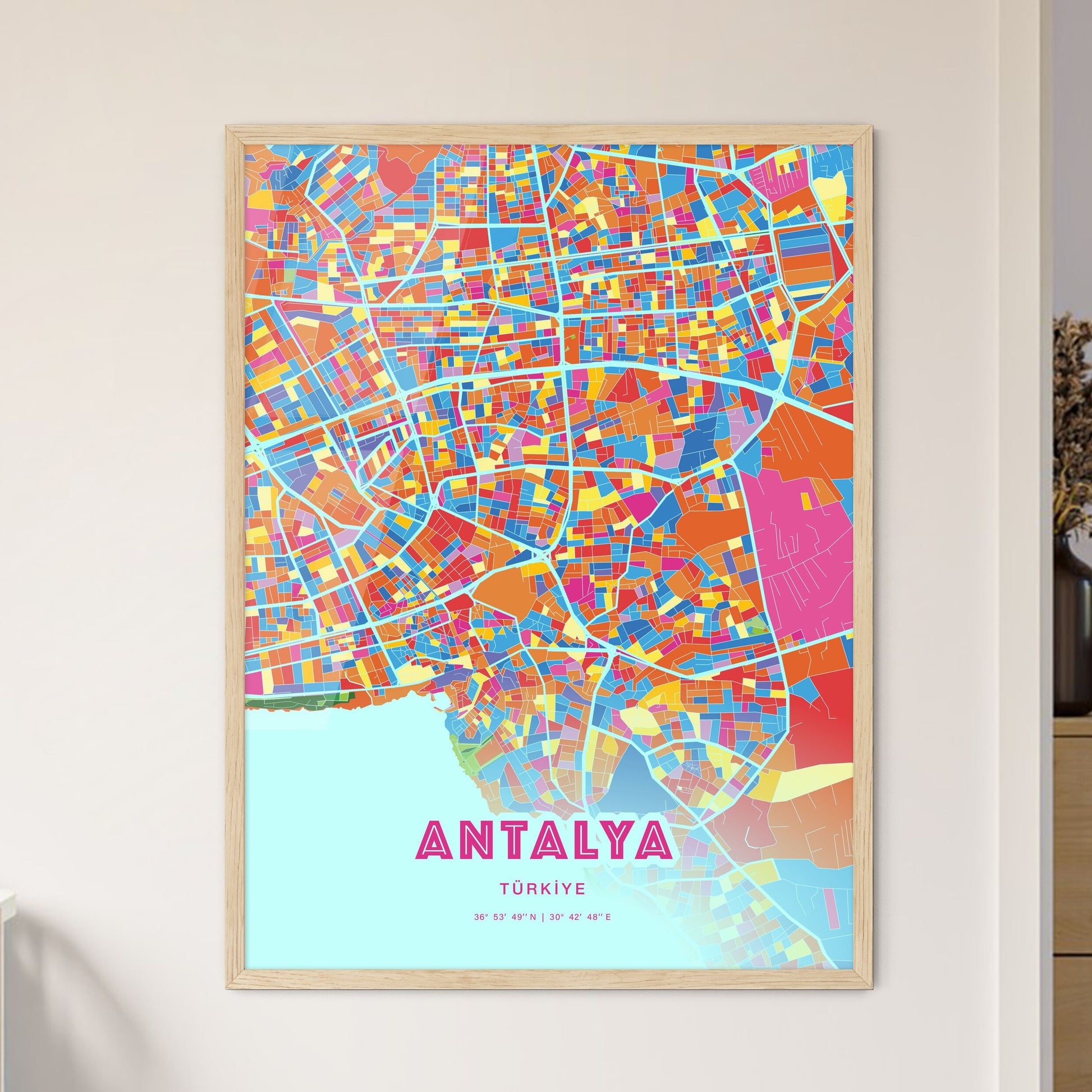 Colorful Antalya Turkey Fine Art Map Crazy Colors