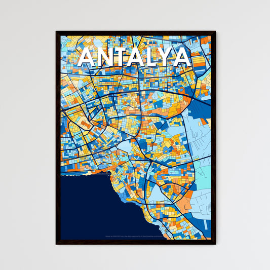 ANTALYA TURKEY Vibrant Colorful Art Map Poster Blue Orange