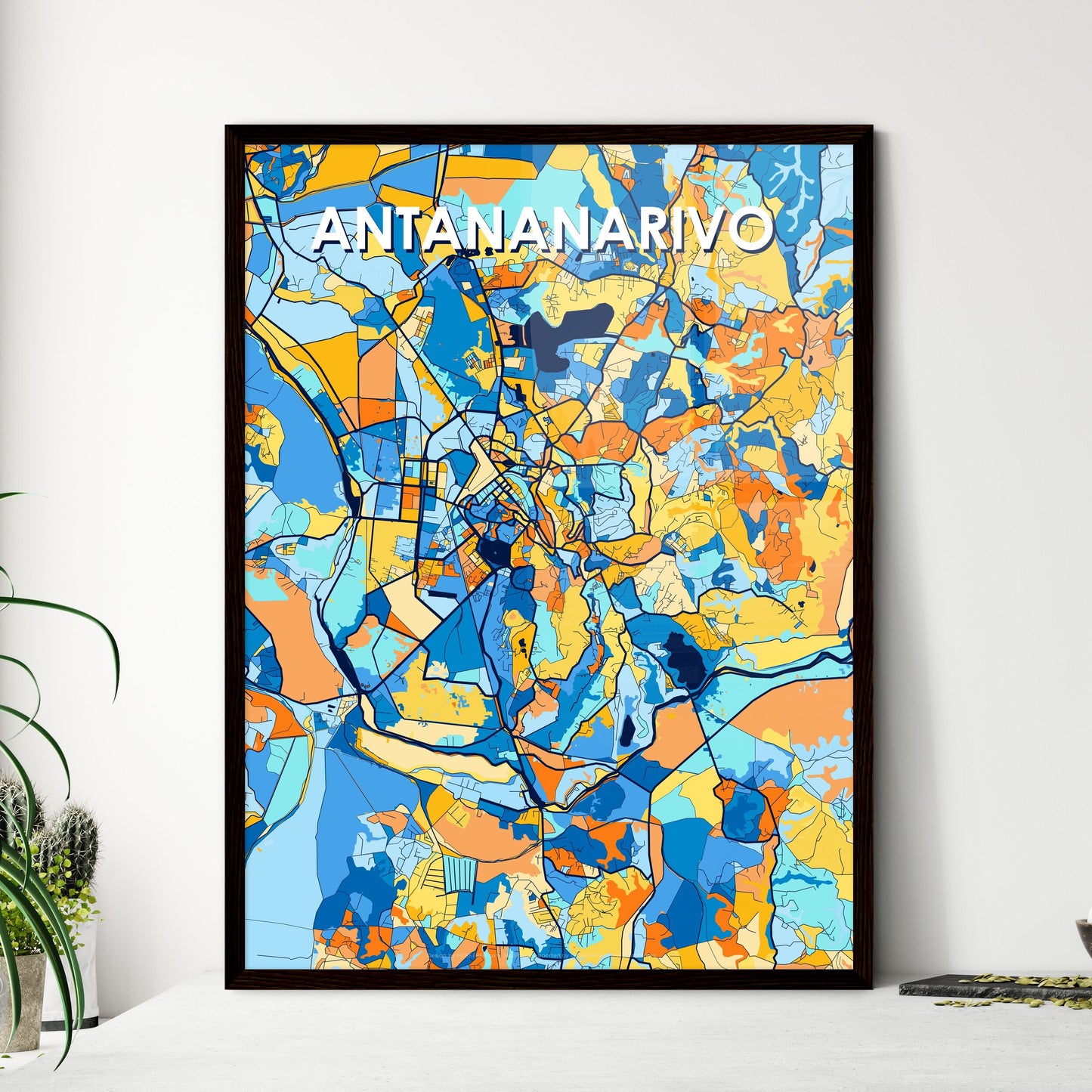 ANTANANARIVO MADAGASCAR Vibrant Colorful Art Map Poster Blue Orange