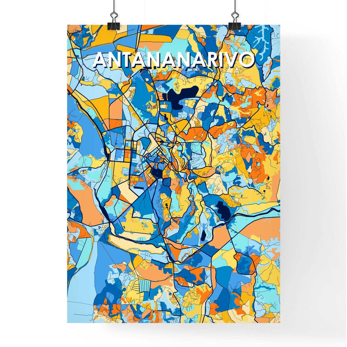 ANTANANARIVO MADAGASCAR Vibrant Colorful Art Map Poster Blue Orange