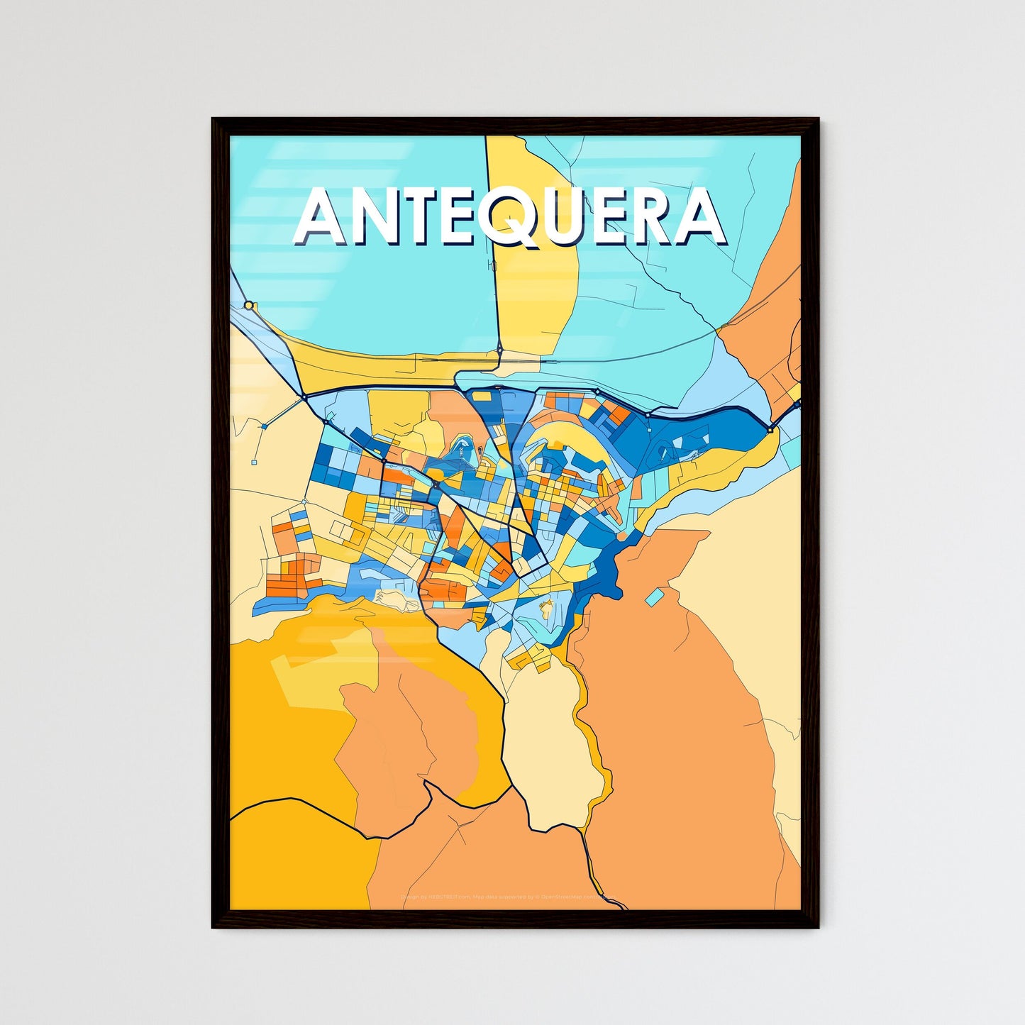 ANTEQUERA SPAIN Vibrant Colorful Art Map Poster Blue Orange