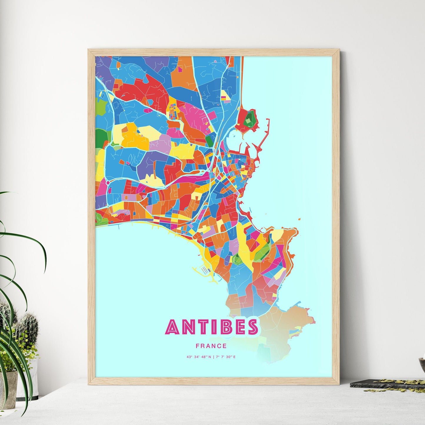 Colorful Antibes France Fine Art Map Crazy Colors