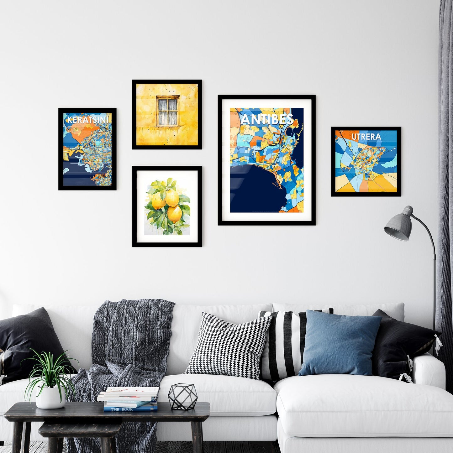 ANTIBES FRANCE Vibrant Colorful Art Map Poster Blue Orange