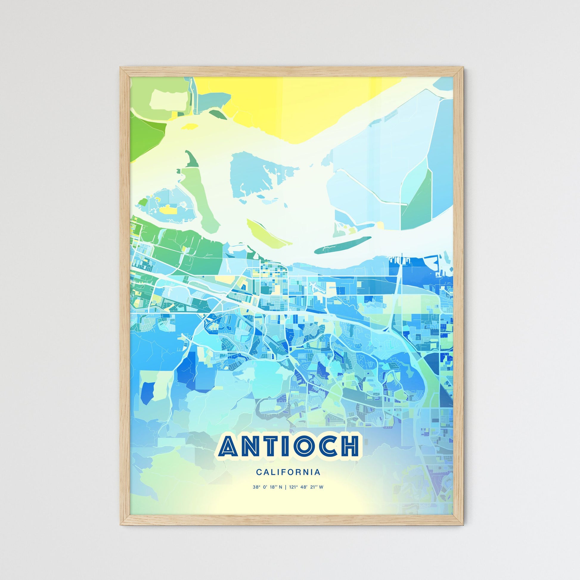 Colorful Antioch California Fine Art Map Cool Blue