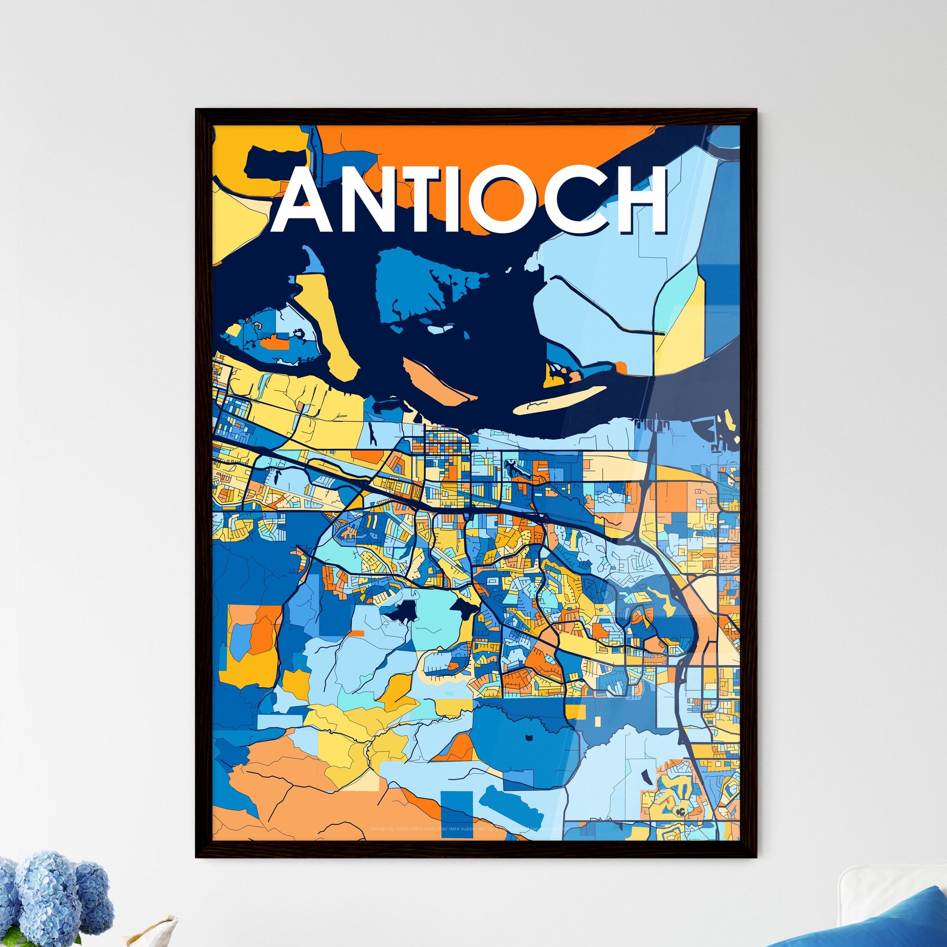 ANTIOCH CALIFORNIA Vibrant Colorful Art Map Poster Blue Orange