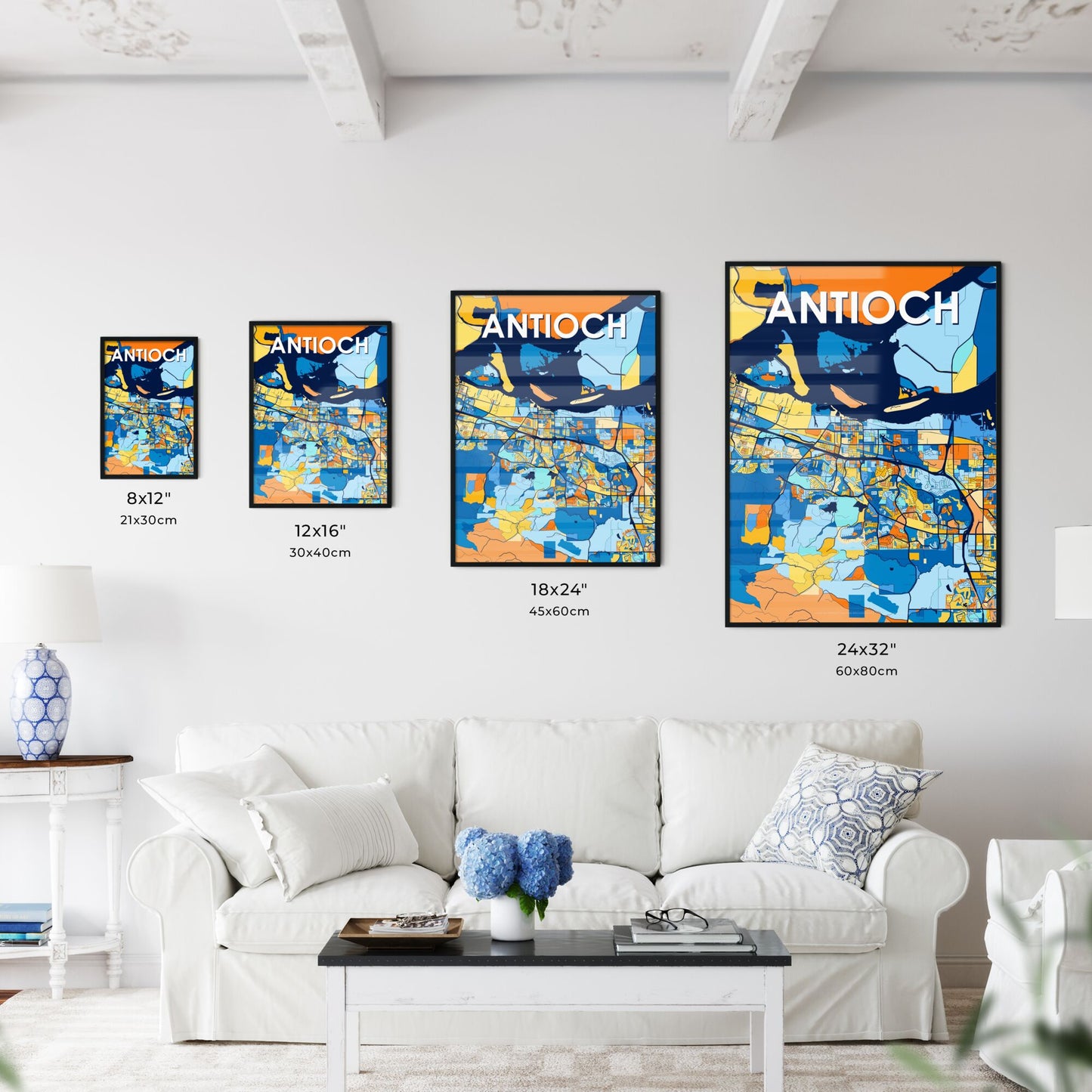 ANTIOCH CALIFORNIA Vibrant Colorful Art Map Poster Blue Orange