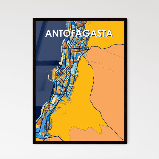 ANTOFAGASTA CHILE Vibrant Colorful Art Map Poster Blue Orange