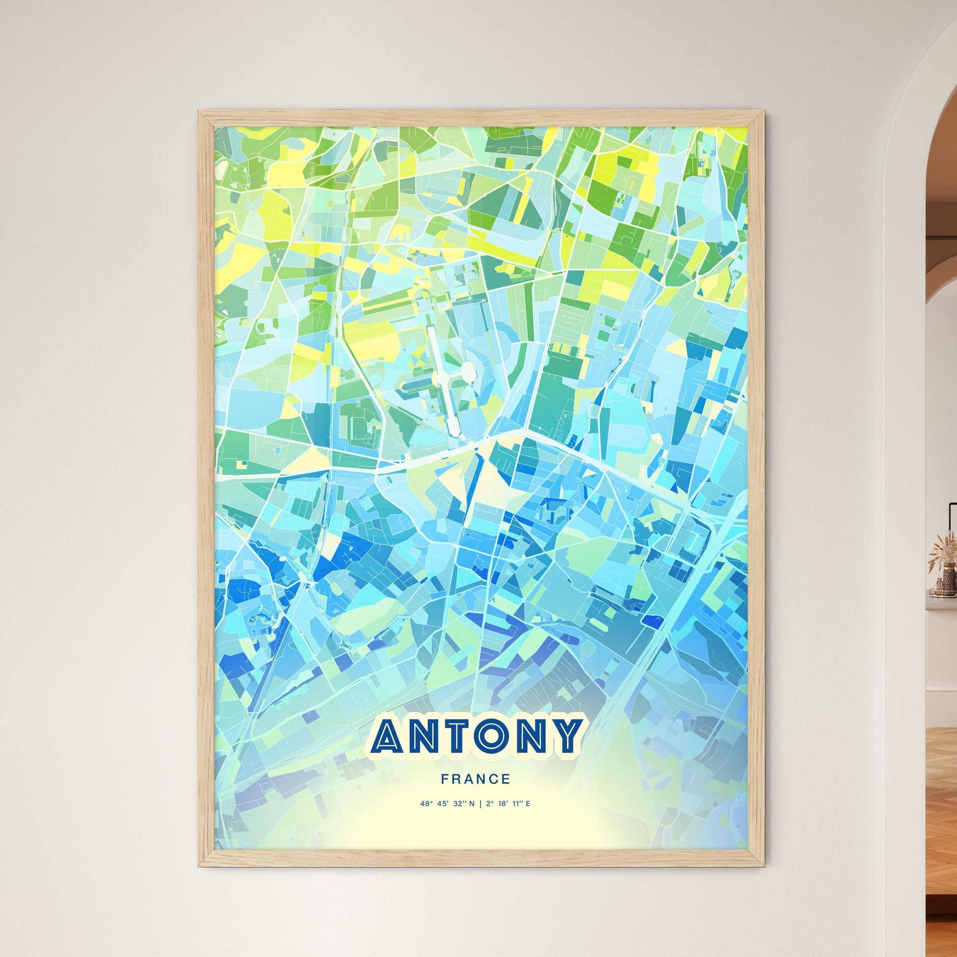 Colorful Antony France Fine Art Map Cool Blue