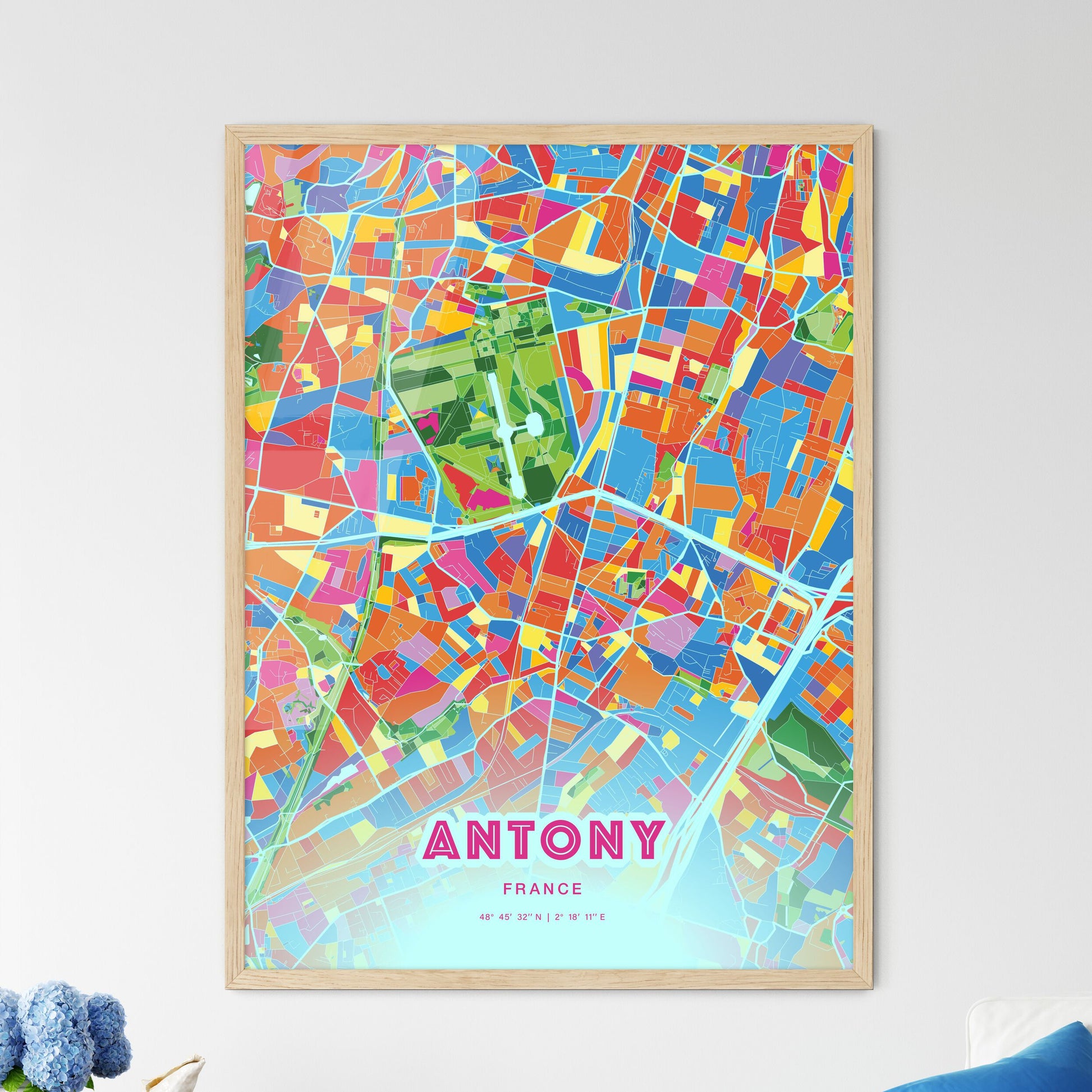 Colorful Antony France Fine Art Map Crazy Colors