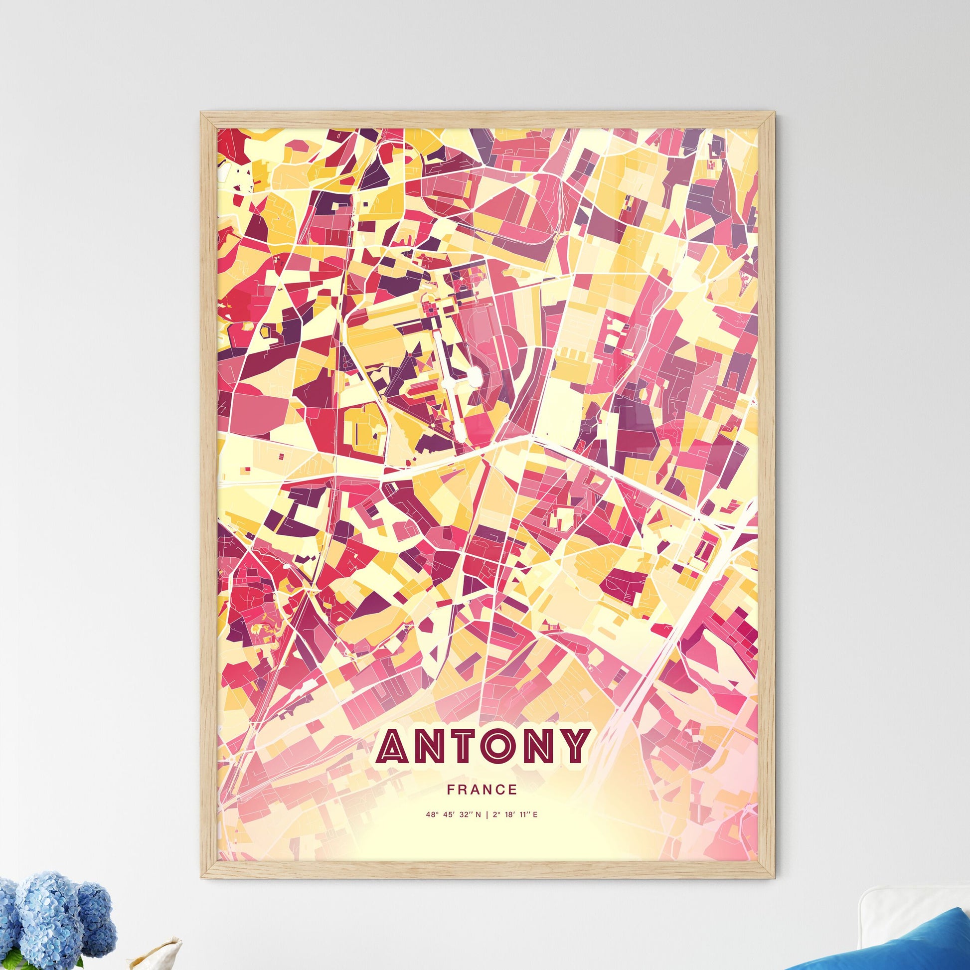 Colorful Antony France Fine Art Map Hot Red