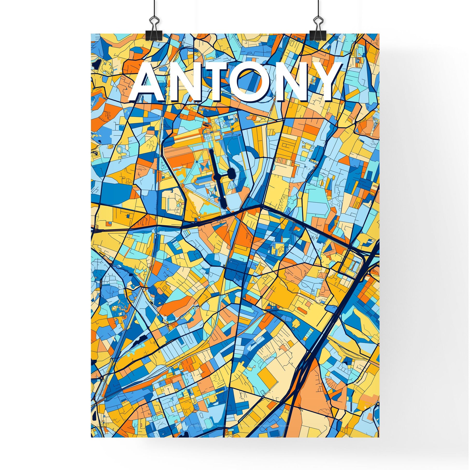 ANTONY FRANCE Vibrant Colorful Art Map Poster Blue Orange