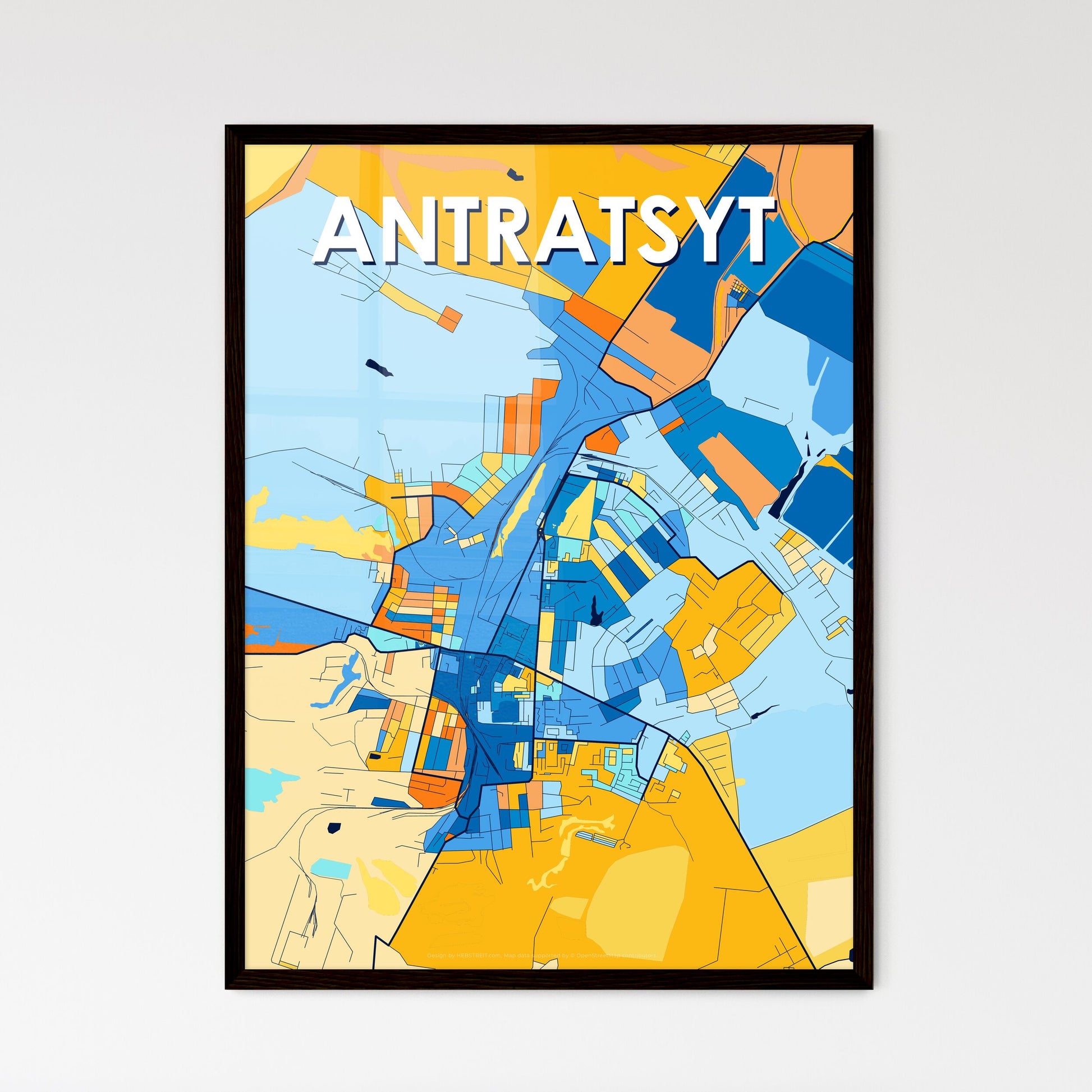 ANTRATSYT UKRAINE Vibrant Colorful Art Map Poster Blue Orange