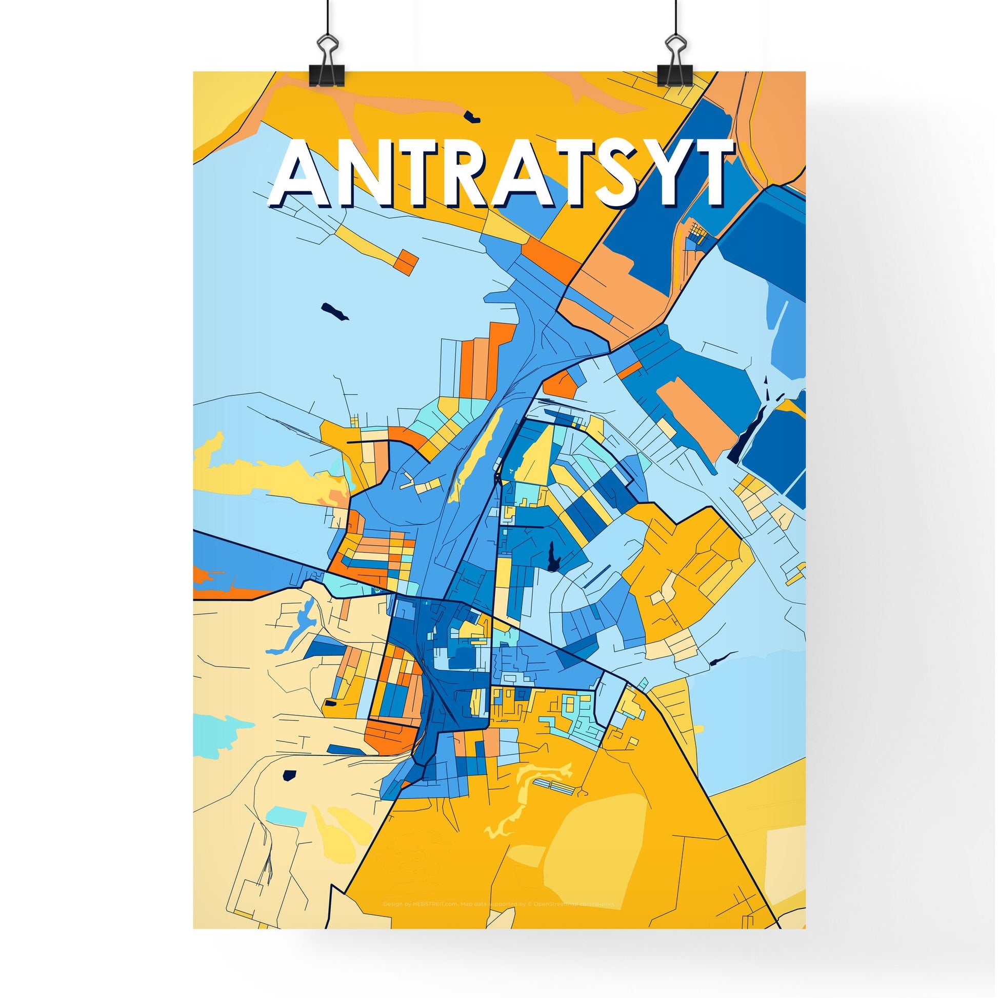 ANTRATSYT UKRAINE Vibrant Colorful Art Map Poster Blue Orange