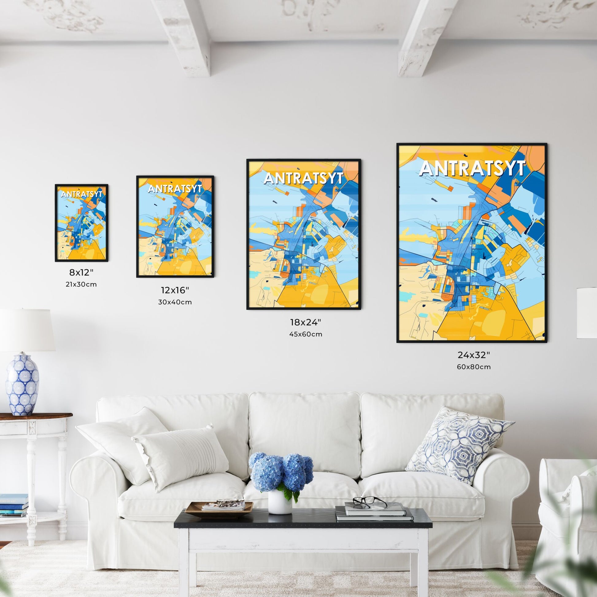 ANTRATSYT UKRAINE Vibrant Colorful Art Map Poster Blue Orange