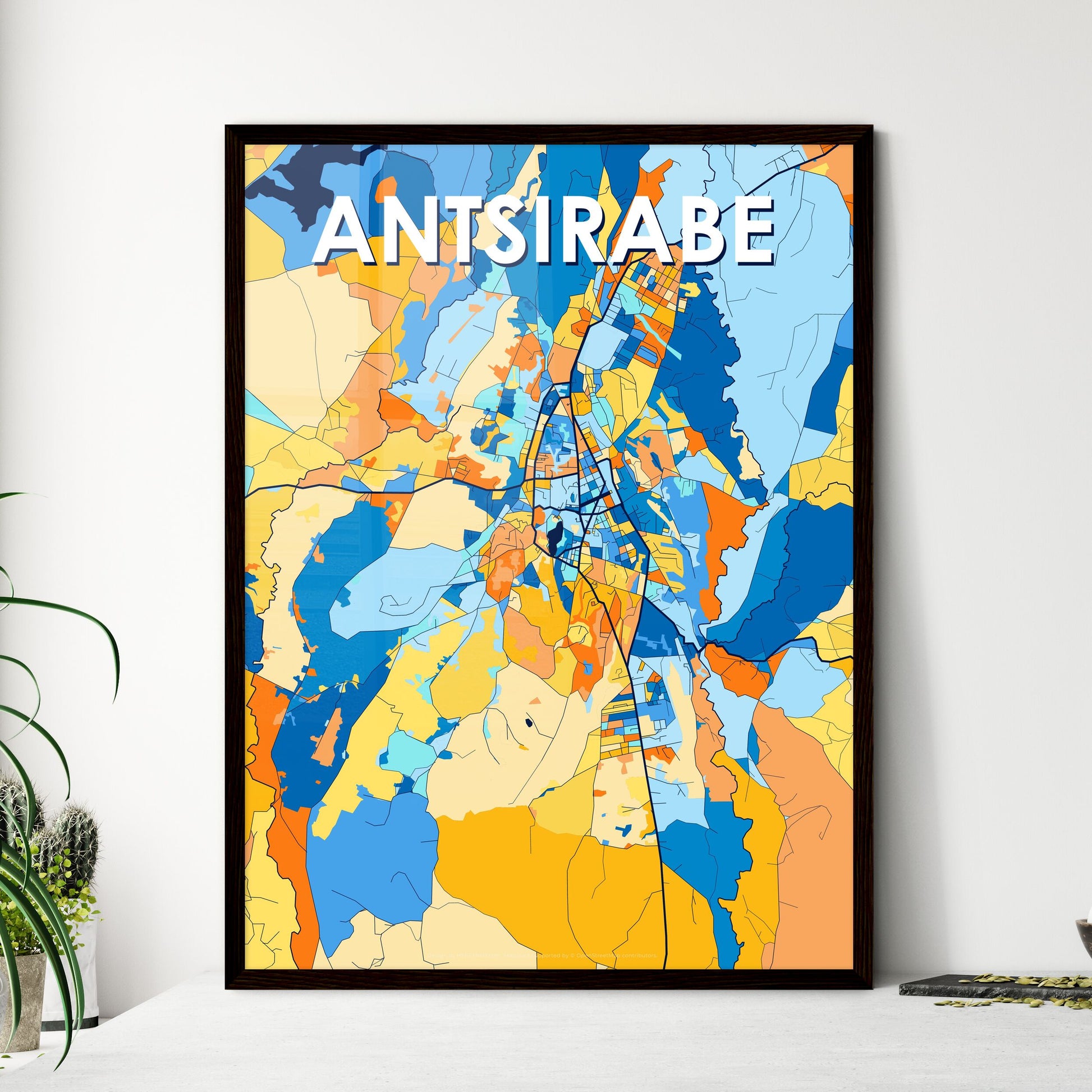 ANTSIRABE MADAGASCAR Vibrant Colorful Art Map Poster Blue Orange