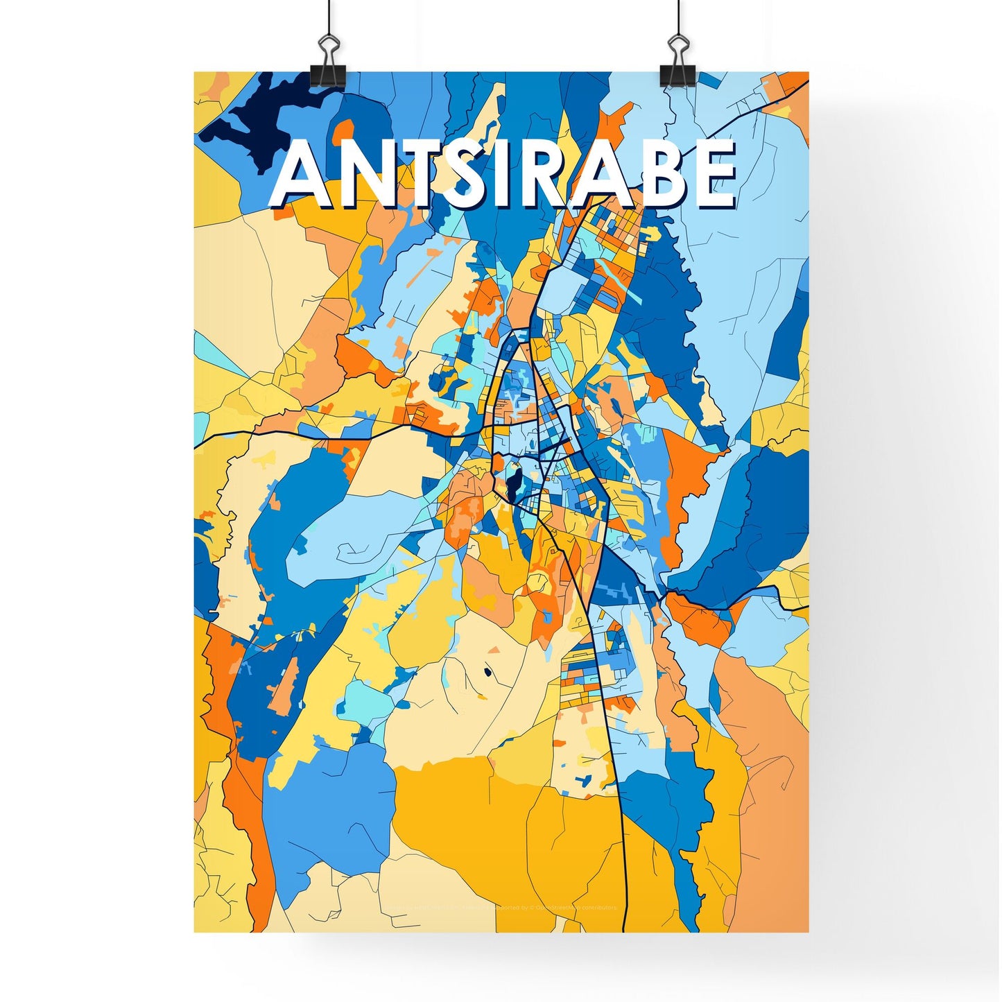 ANTSIRABE MADAGASCAR Vibrant Colorful Art Map Poster Blue Orange