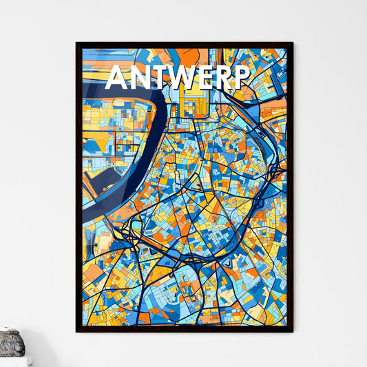 ANTWERP BELGIUM Vibrant Colorful Art Map Poster Blue Orange