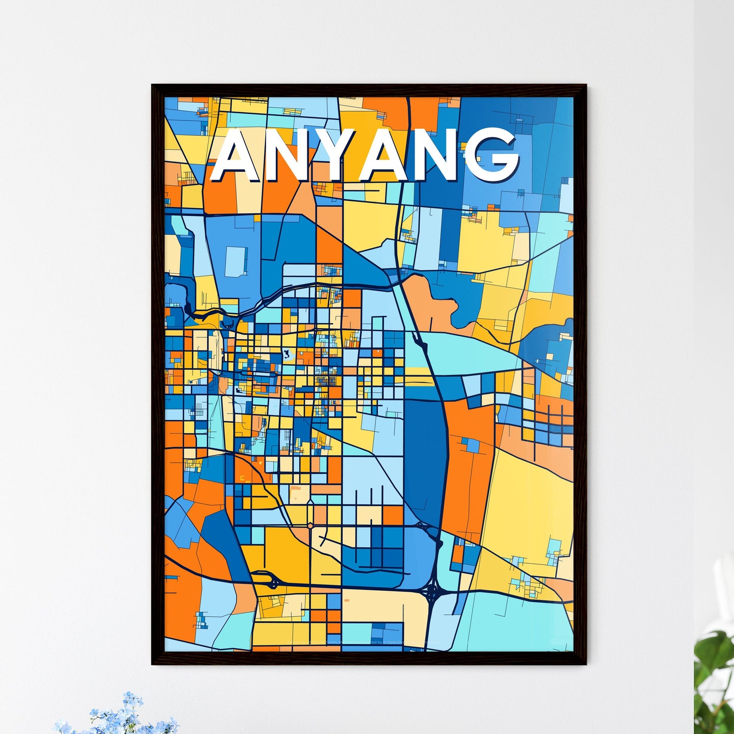 ANYANG CHINA Vibrant Colorful Art Map Poster Blue Orange