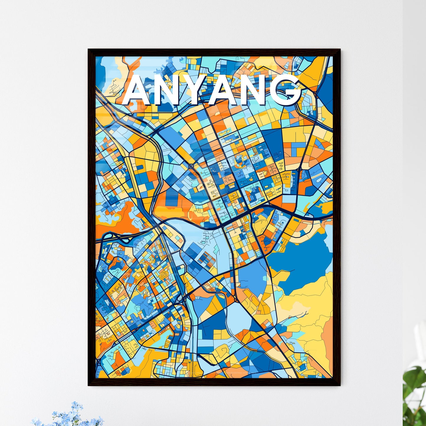 ANYANG SOUTH KOREA Vibrant Colorful Art Map Poster Blue Orange