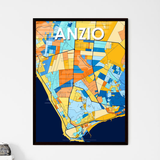 ANZIO ITALY Vibrant Colorful Art Map Poster Blue Orange