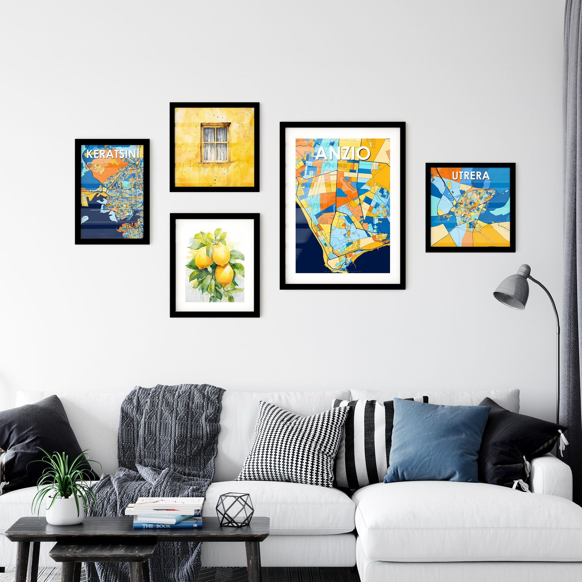 ANZIO ITALY Vibrant Colorful Art Map Poster Blue Orange