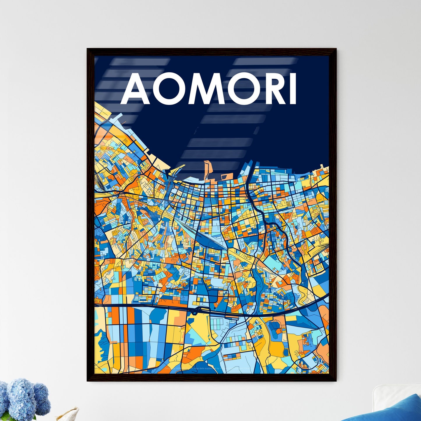 AOMORI JAPAN Vibrant Colorful Art Map Poster Blue Orange