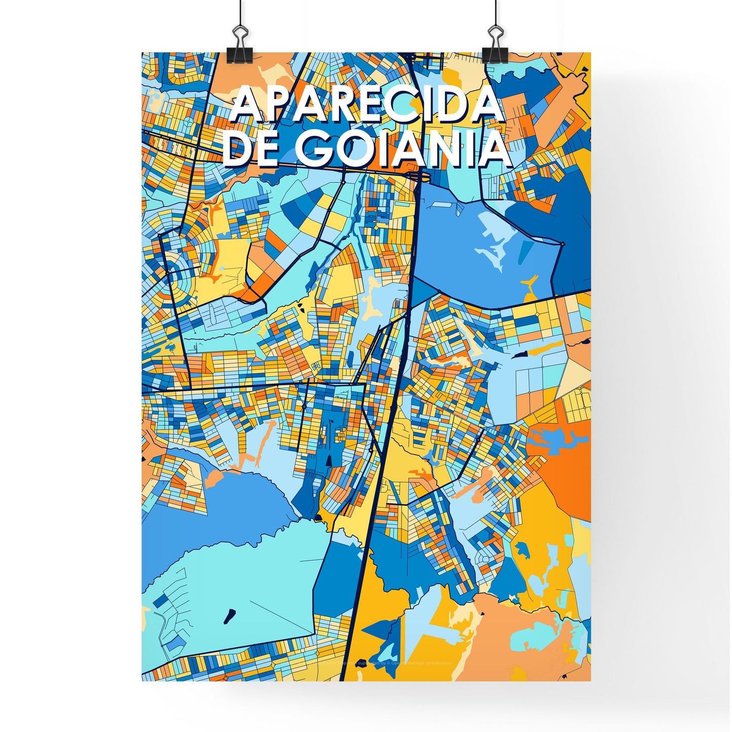 APARECIDA DE GOIANIA BRAZIL Vibrant Colorful Art Map Poster Blue Orange