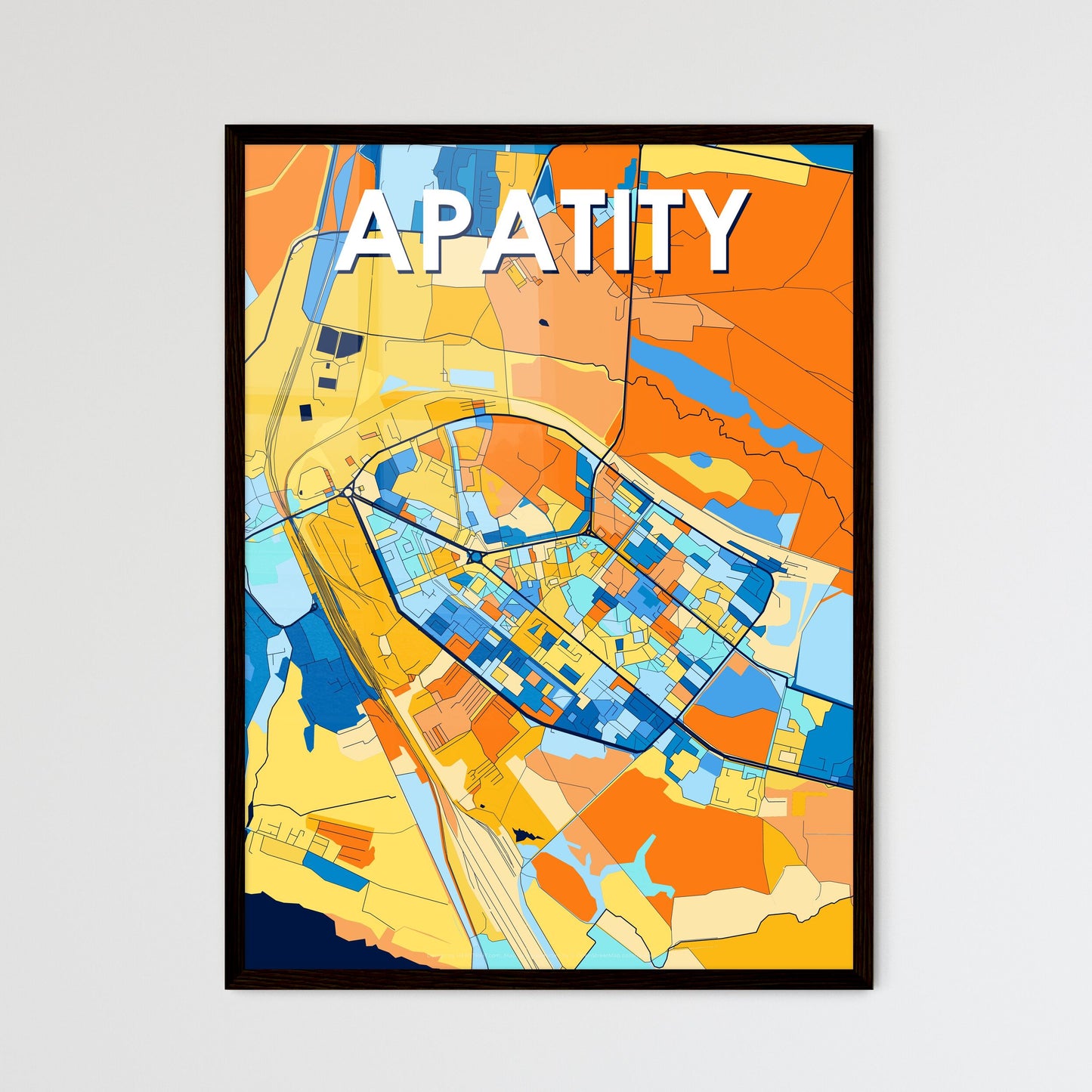 APATITY RUSSIA Vibrant Colorful Art Map Poster Blue Orange