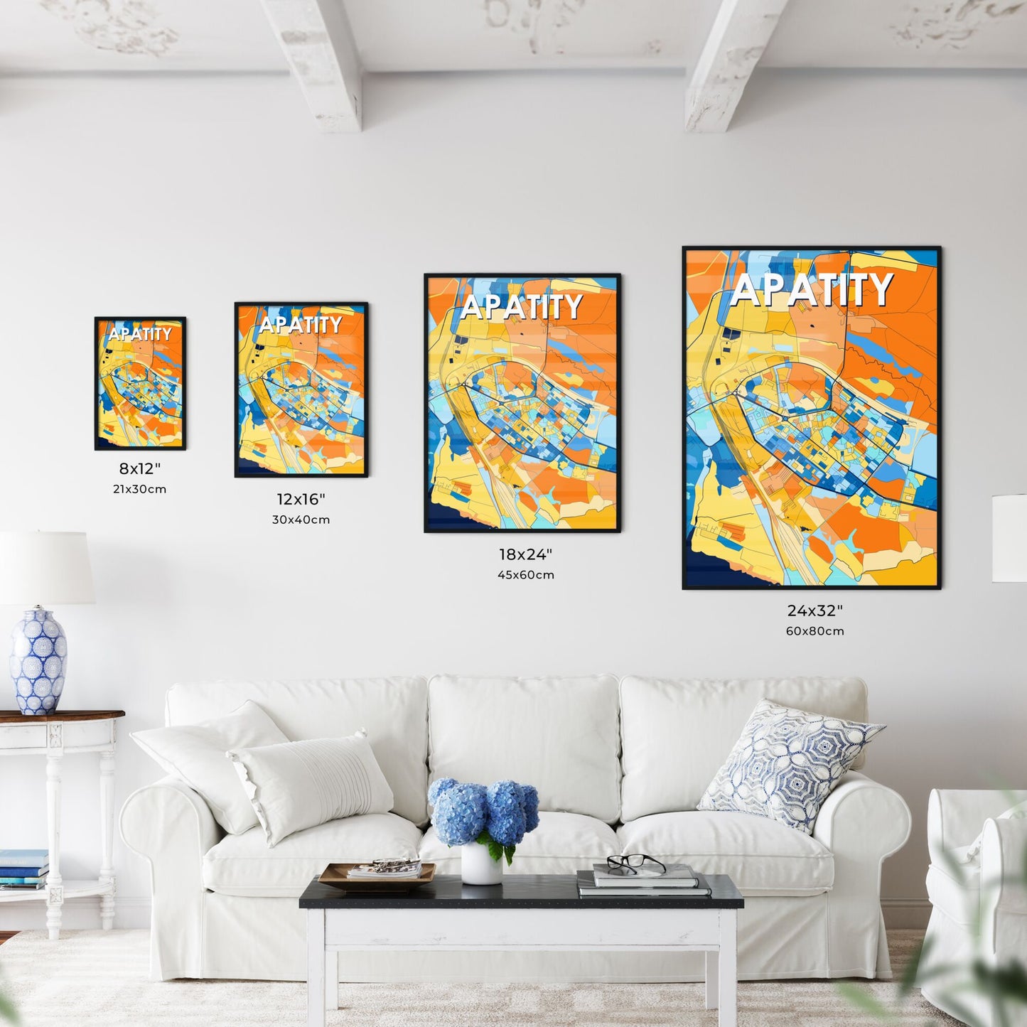 APATITY RUSSIA Vibrant Colorful Art Map Poster Blue Orange