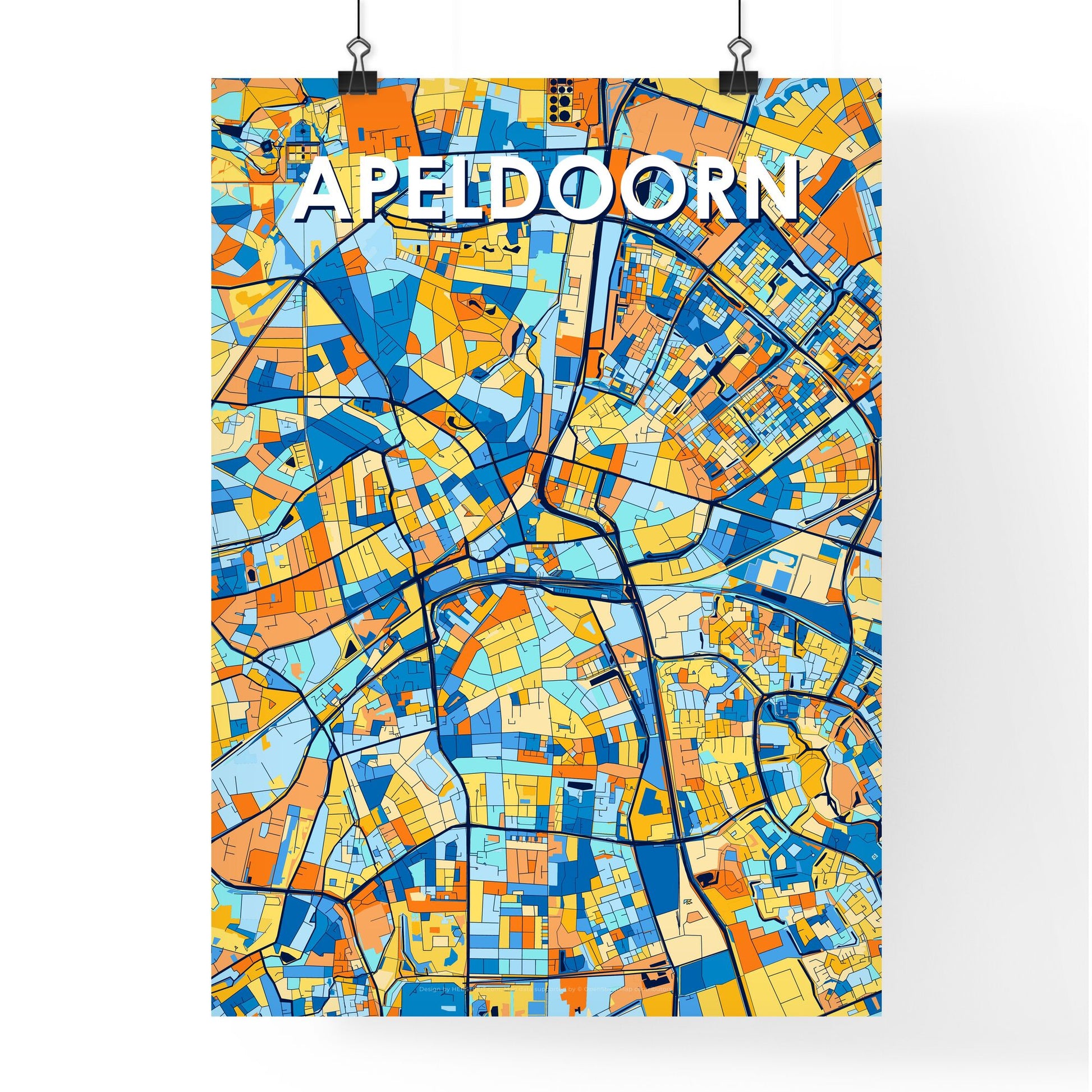 APELDOORN NETHERLANDS Vibrant Colorful Art Map Poster Blue Orange