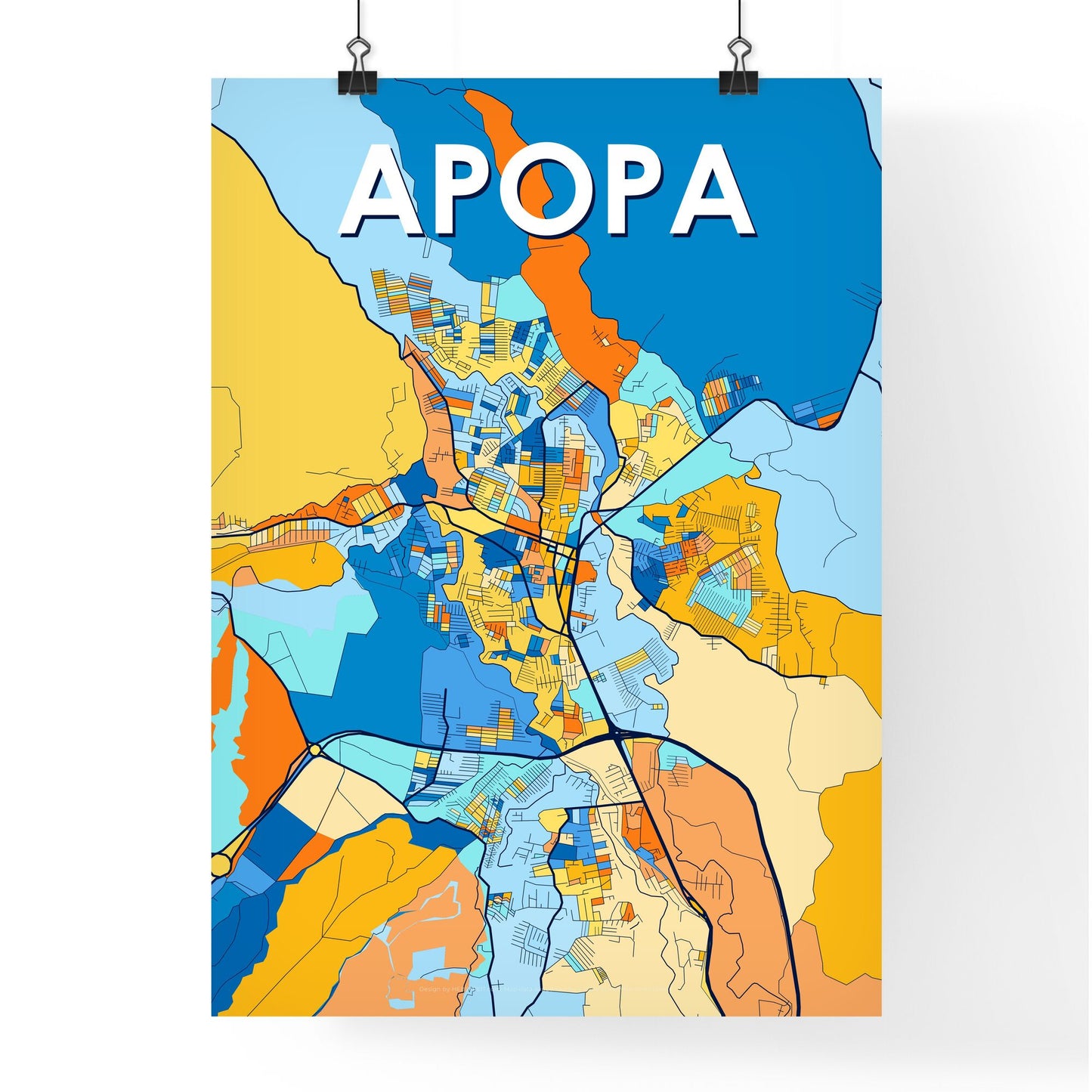 APOPA EL SALVADOR Vibrant Colorful Art Map Poster Blue Orange