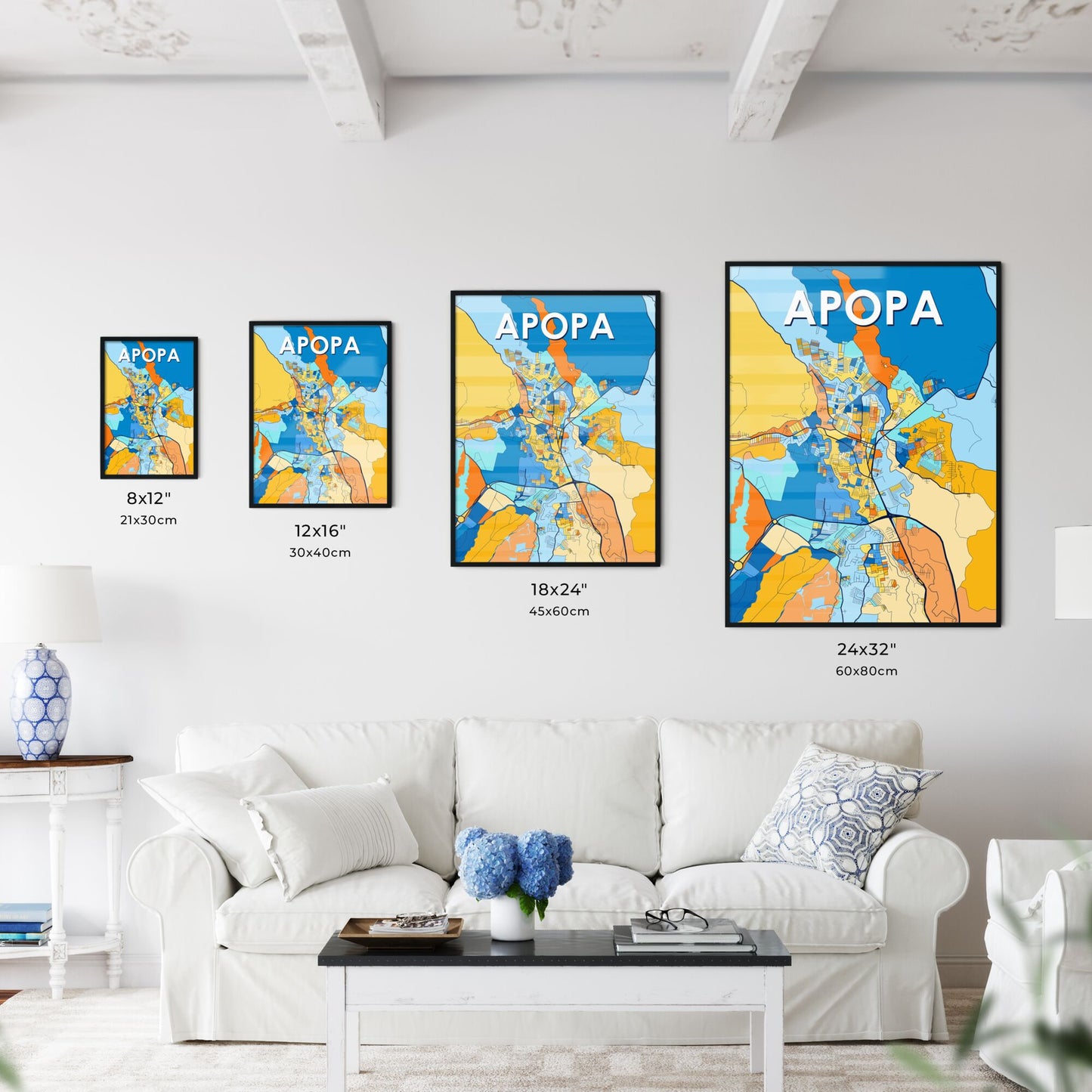 APOPA EL SALVADOR Vibrant Colorful Art Map Poster Blue Orange