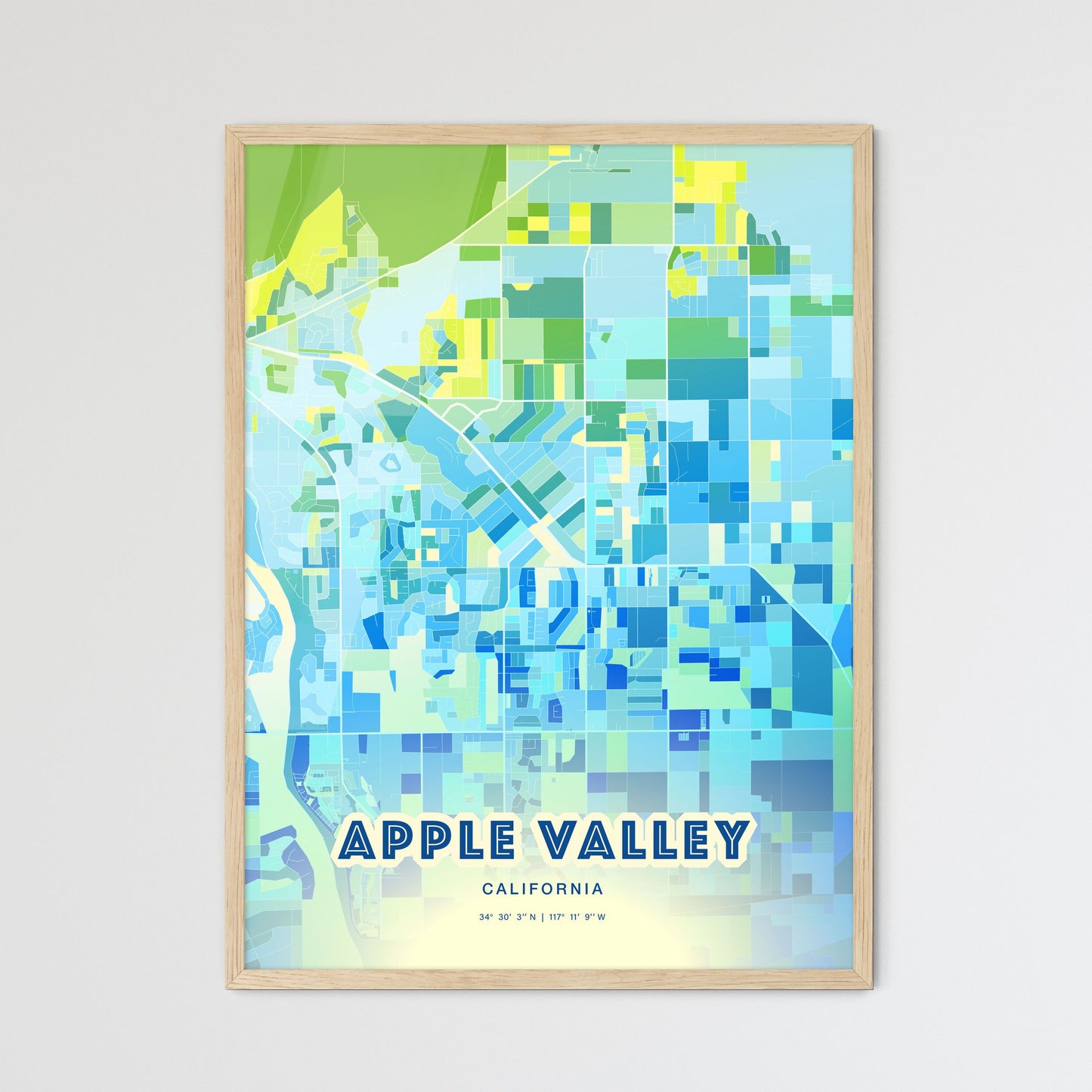 Colorful Apple Valley California Fine Art Map Cool Blue