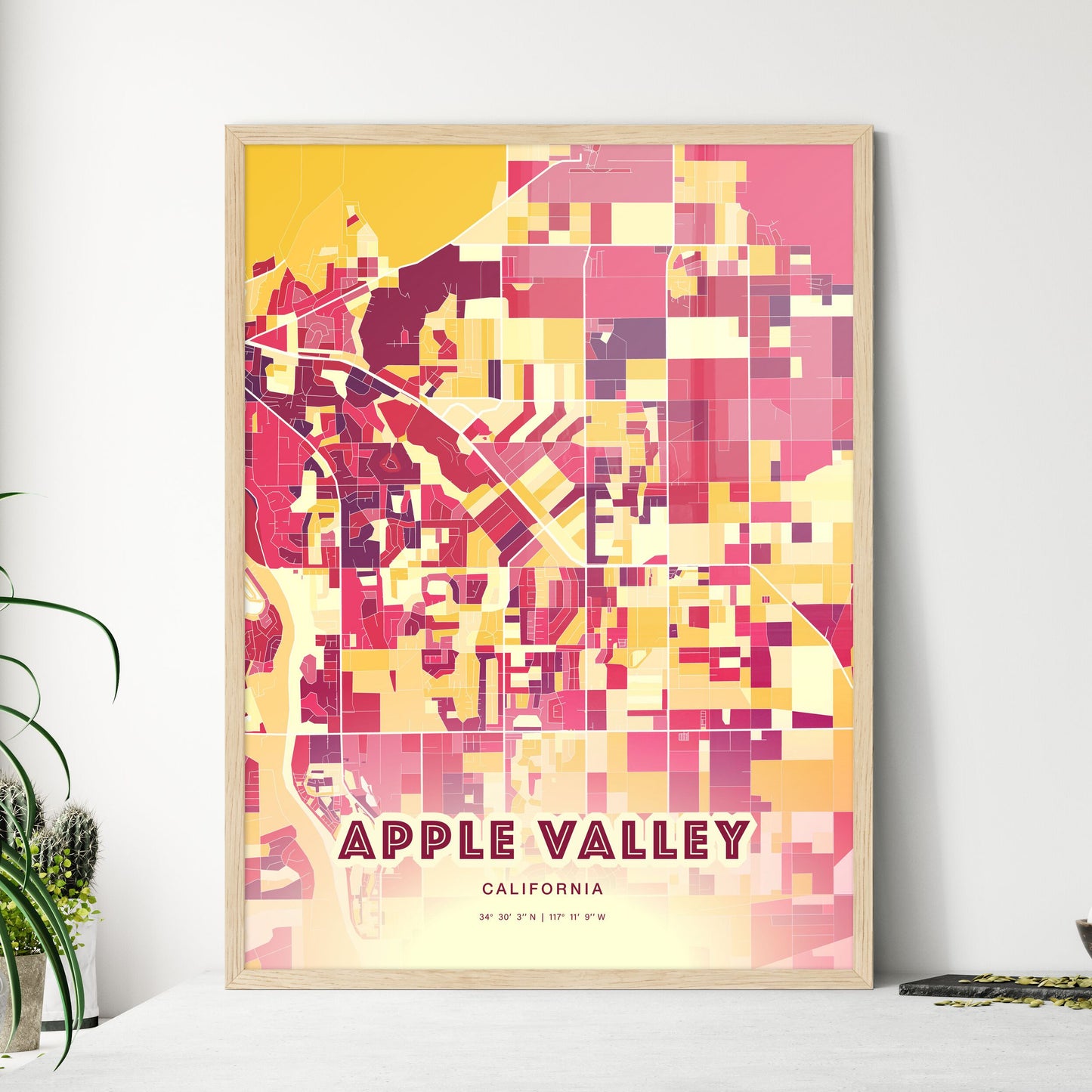 Colorful Apple Valley California Fine Art Map Hot Red