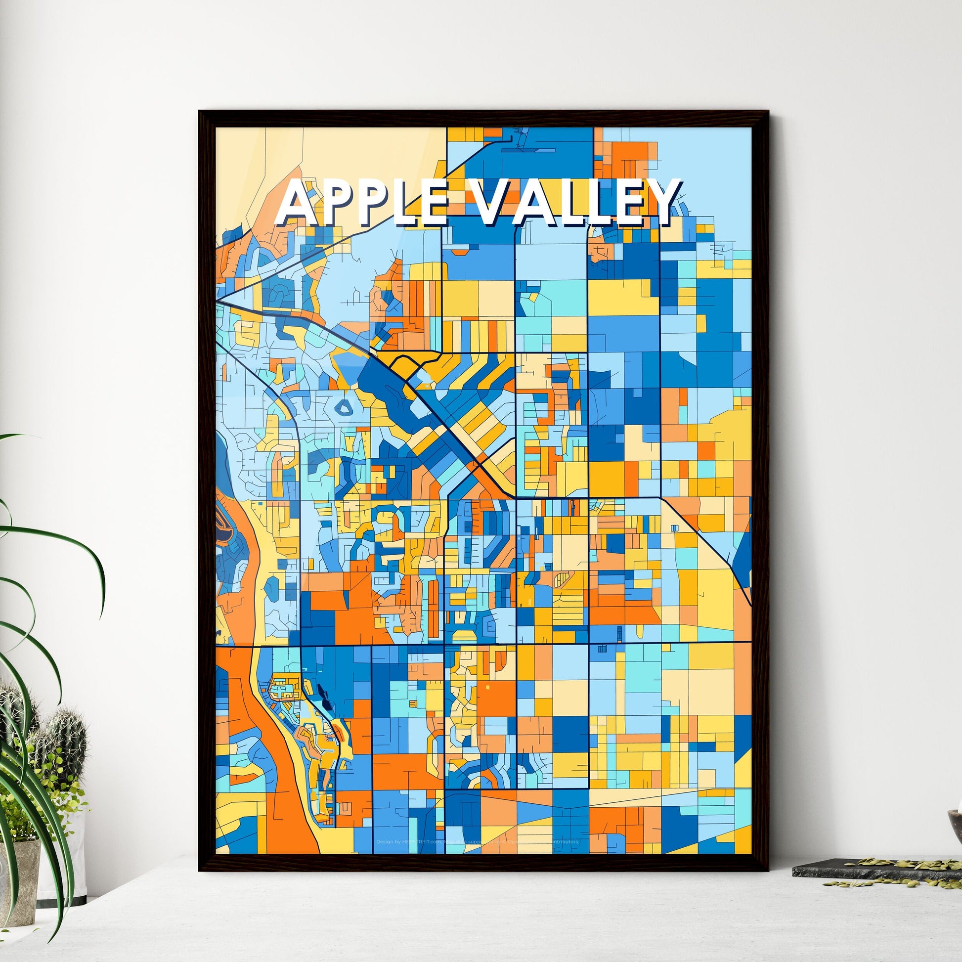 APPLE VALLEY CALIFORNIA Vibrant Colorful Art Map Poster Blue Orange