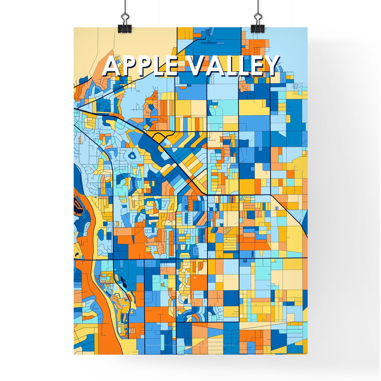 APPLE VALLEY CALIFORNIA Vibrant Colorful Art Map Poster Blue Orange