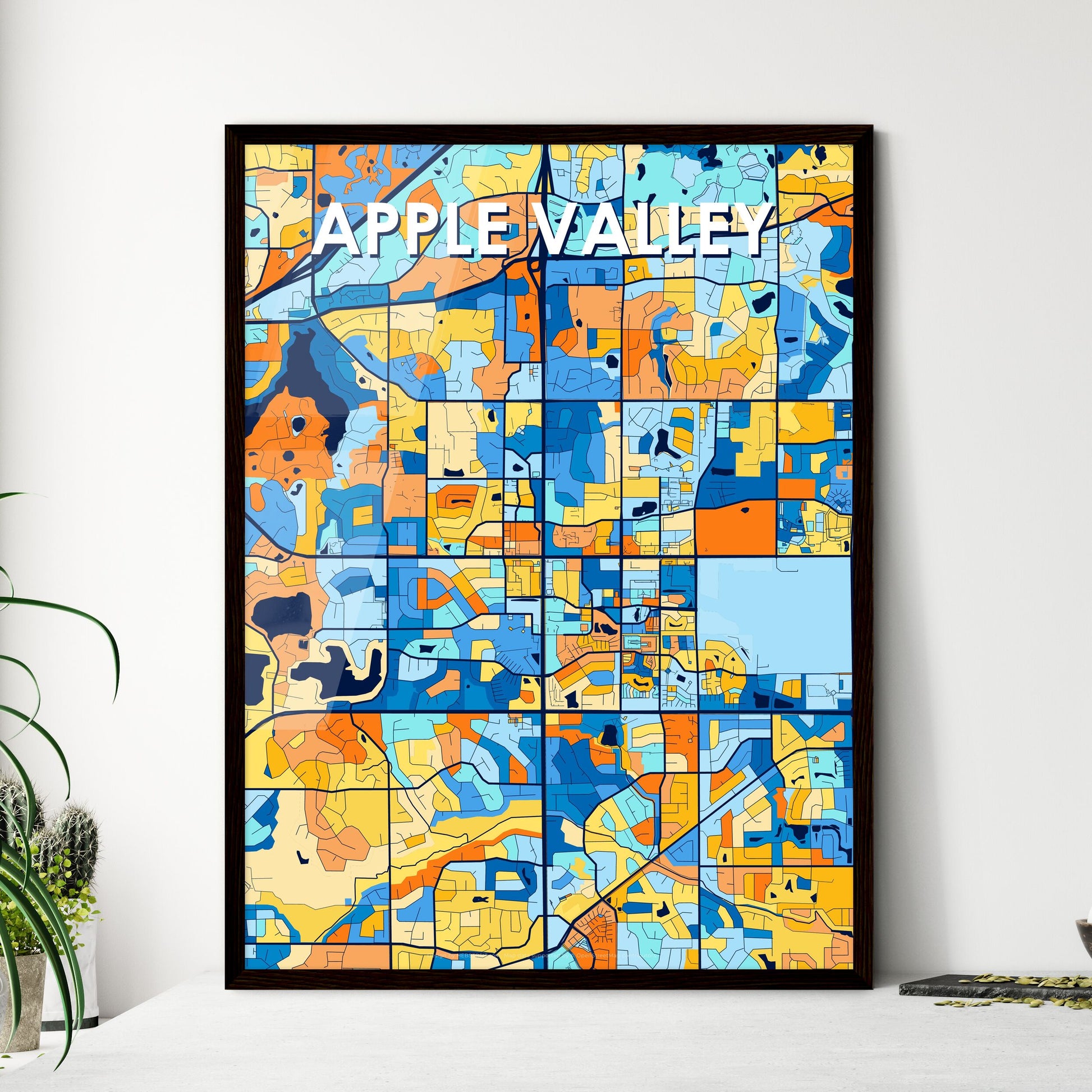 APPLE VALLEY MINNESOTA Vibrant Colorful Art Map Poster Blue Orange