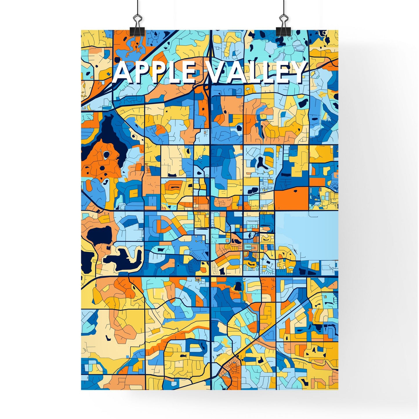 APPLE VALLEY MINNESOTA Vibrant Colorful Art Map Poster Blue Orange