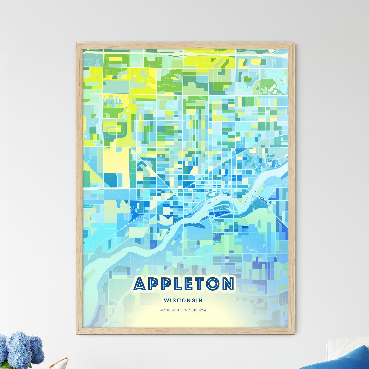 Colorful Appleton Wisconsin Fine Art Map Cool Blue